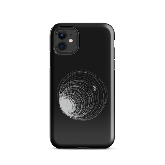 A big black hole with an astronaut floating around as if being sucked into it. A minimalist art perfect for those who love space.