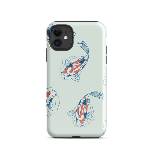 A pattern featuring koi fish gracefully swimming across a calm blue pond. A minimalist design inspired by Japanese illustration, bringing a gentle sense of peace and serenity.
