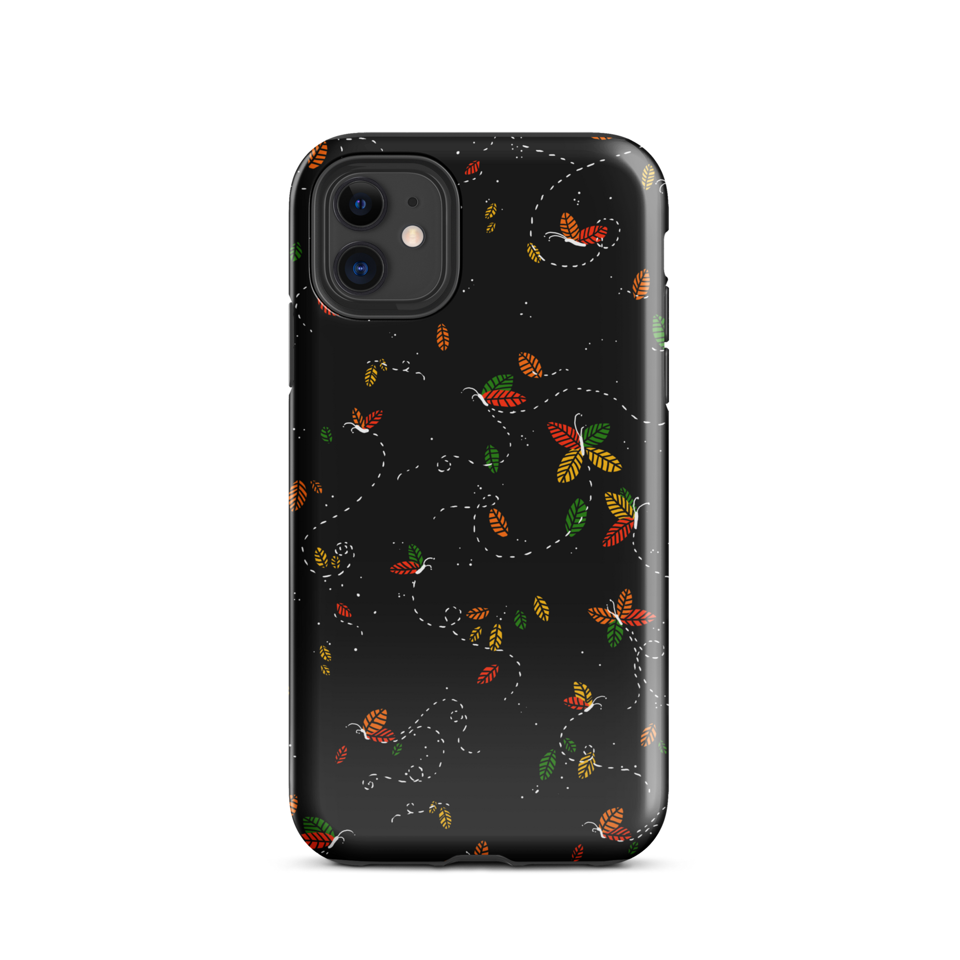 A minimalist pattern in warm autumn tones, where leaves subtly form small butterflies. A delicate and poetic design inspired by the calm beauty of the autumn season.