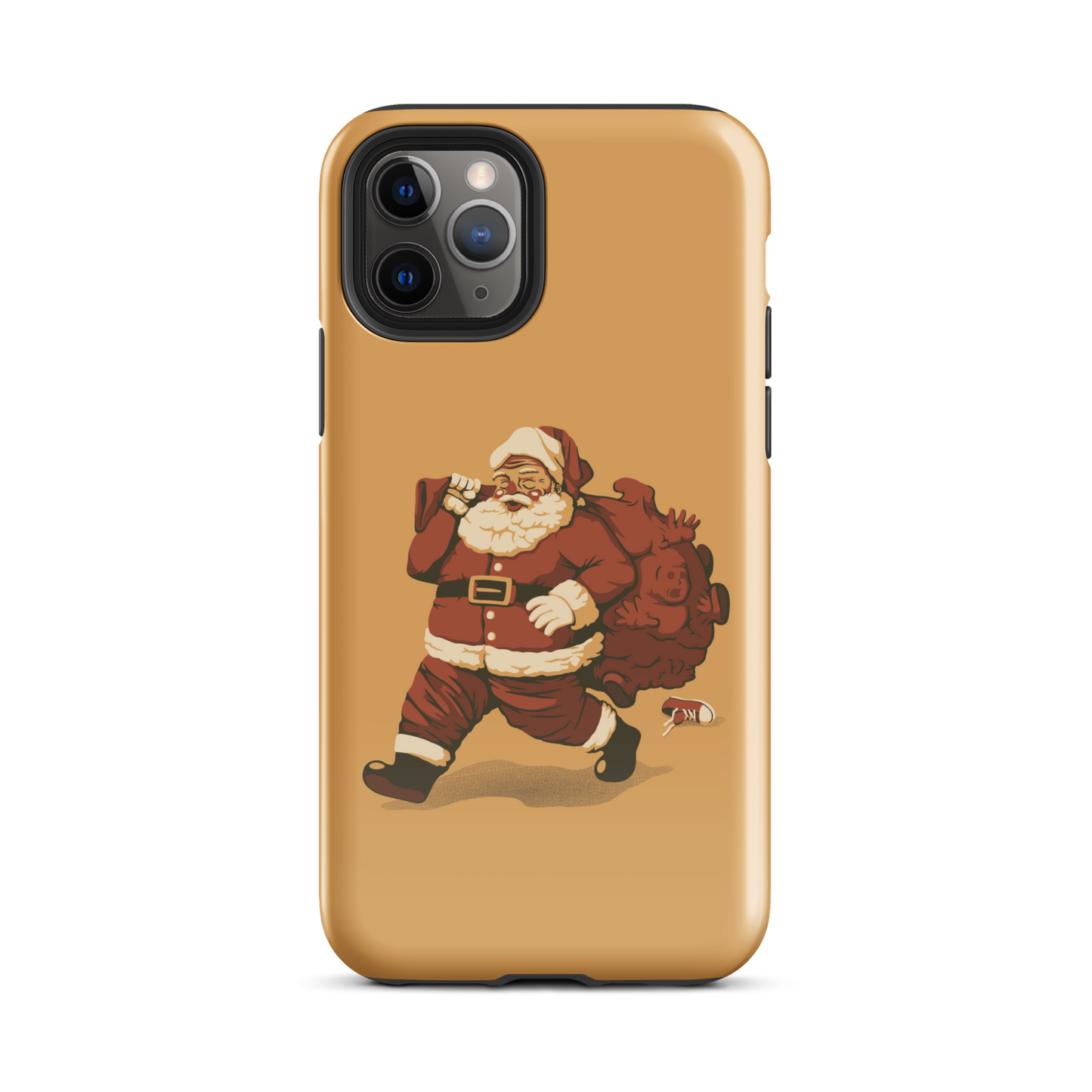 A cute Santa Claus carrying a red bag full of what appear to be gifts, but when you look closer you can see that there are several little boys. A fun art that mixes up the story that the good boys are going to get charcoal from Santa, but this time Santa is taking them.