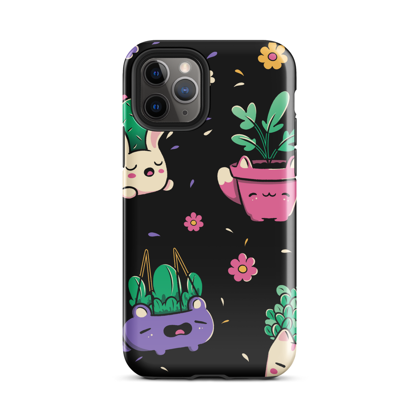 An endearing pattern featuring petite potted plants creatively shaped like adorable animals, arranged in a charming repeating composition. This enchanting design is perfect for plant enthusiasts who adore greenery and love surrounding themselves with whimsical, nature-inspired details.
