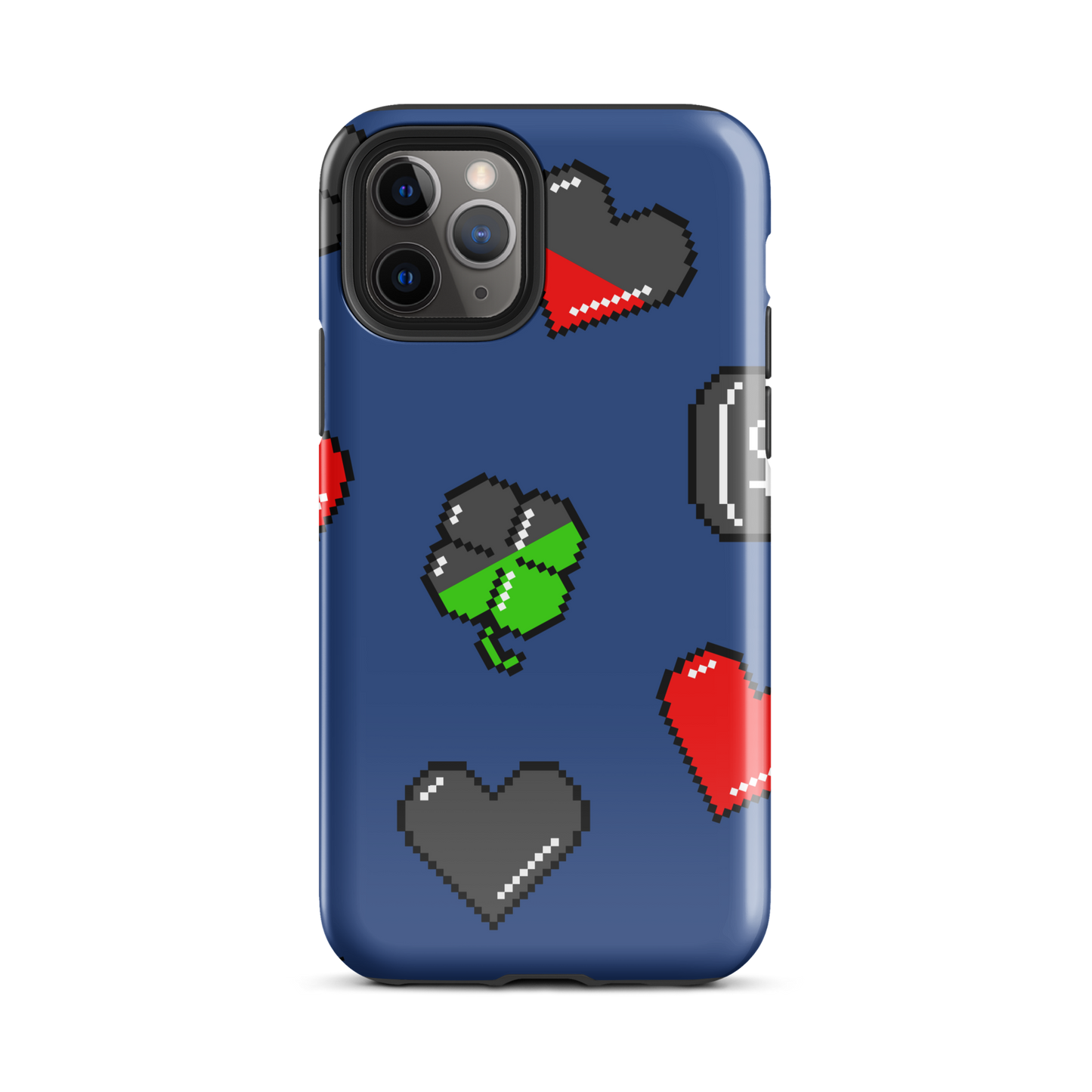 A repeating pattern made of 8-bit video game icons like hearts, four-leaf clovers, and coins. A nostalgic pixel art design inspired by classic games and retro digital culture.
