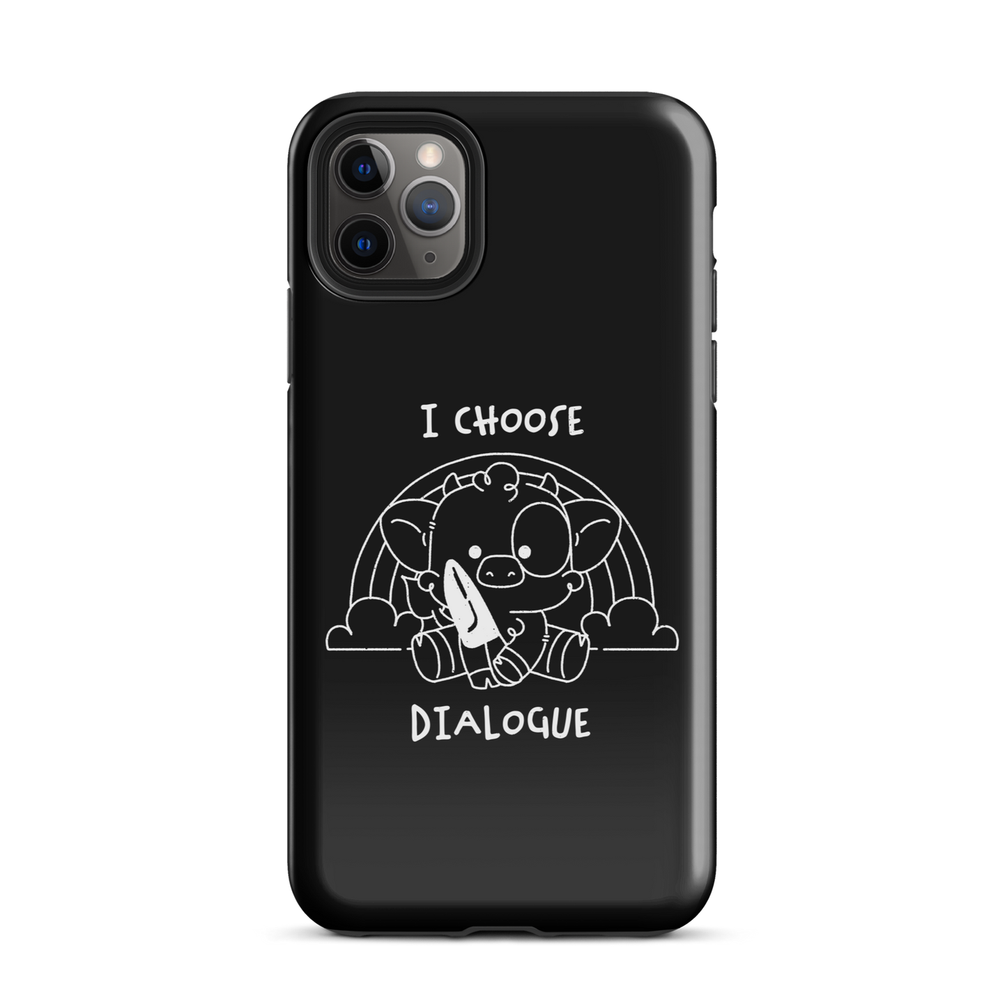 An adorable cow holds a knife while sitting in front of a rainbow, accompanied by the phrase “I Choose Dialogue.” This design combines sweetness and irony to create a fun and unexpected contrast. It’s a great gift for those who enjoy subtle humor and designs that combine cuteness with a touch of irreverence.