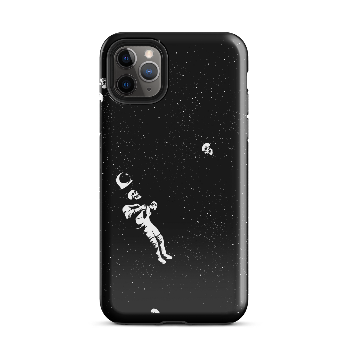 This image features a white astronaut figures floating in a dark, starry space background. The astronaut is surrounded by small celestial bodies and crescent moons, giving a sense of drifting through the cosmos. The design is intricate and has a whimsical, dreamy quality, with a vintage-inspired look, evoking a sense of exploration and wonder.