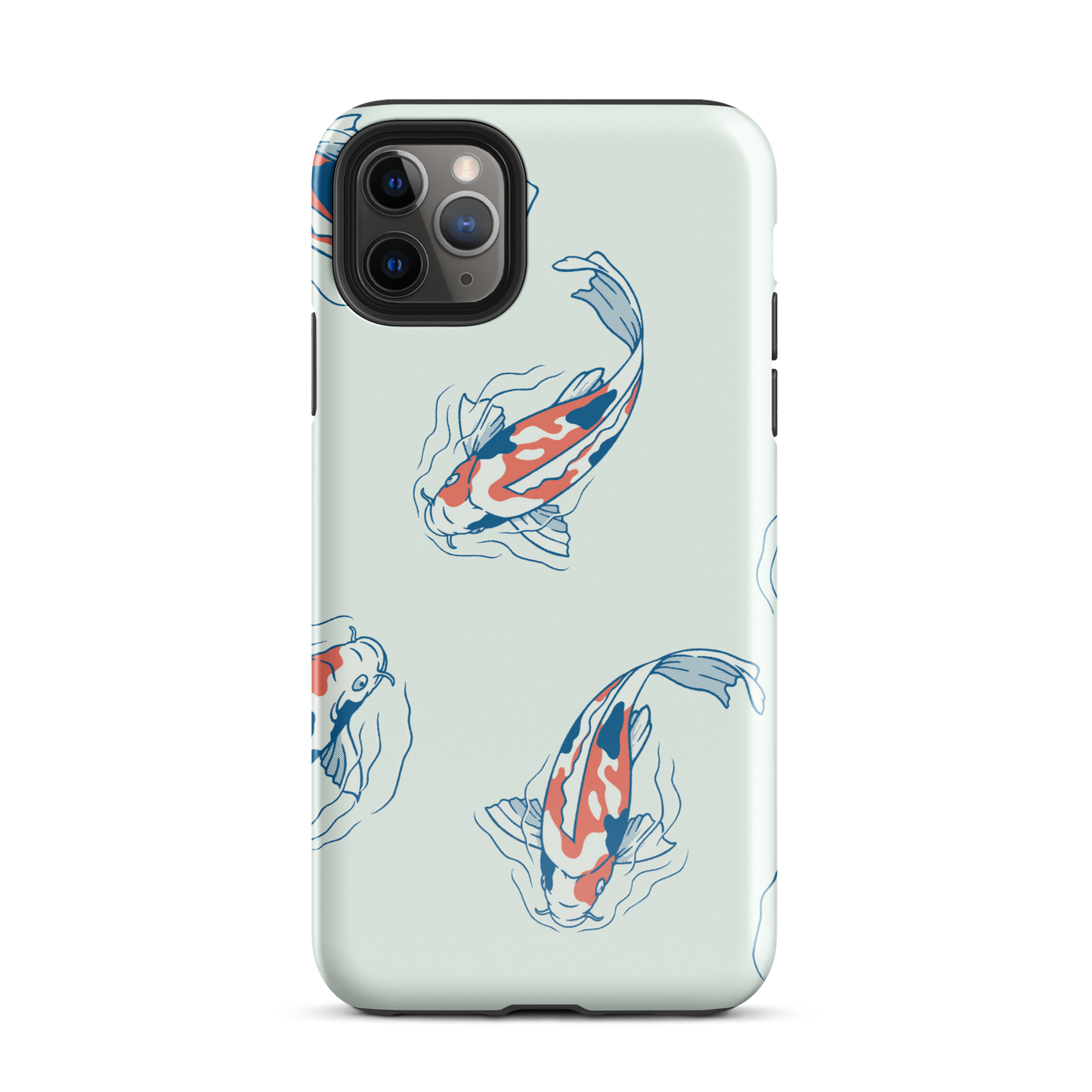 A pattern featuring koi fish gracefully swimming across a calm blue pond. A minimalist design inspired by Japanese illustration, bringing a gentle sense of peace and serenity.