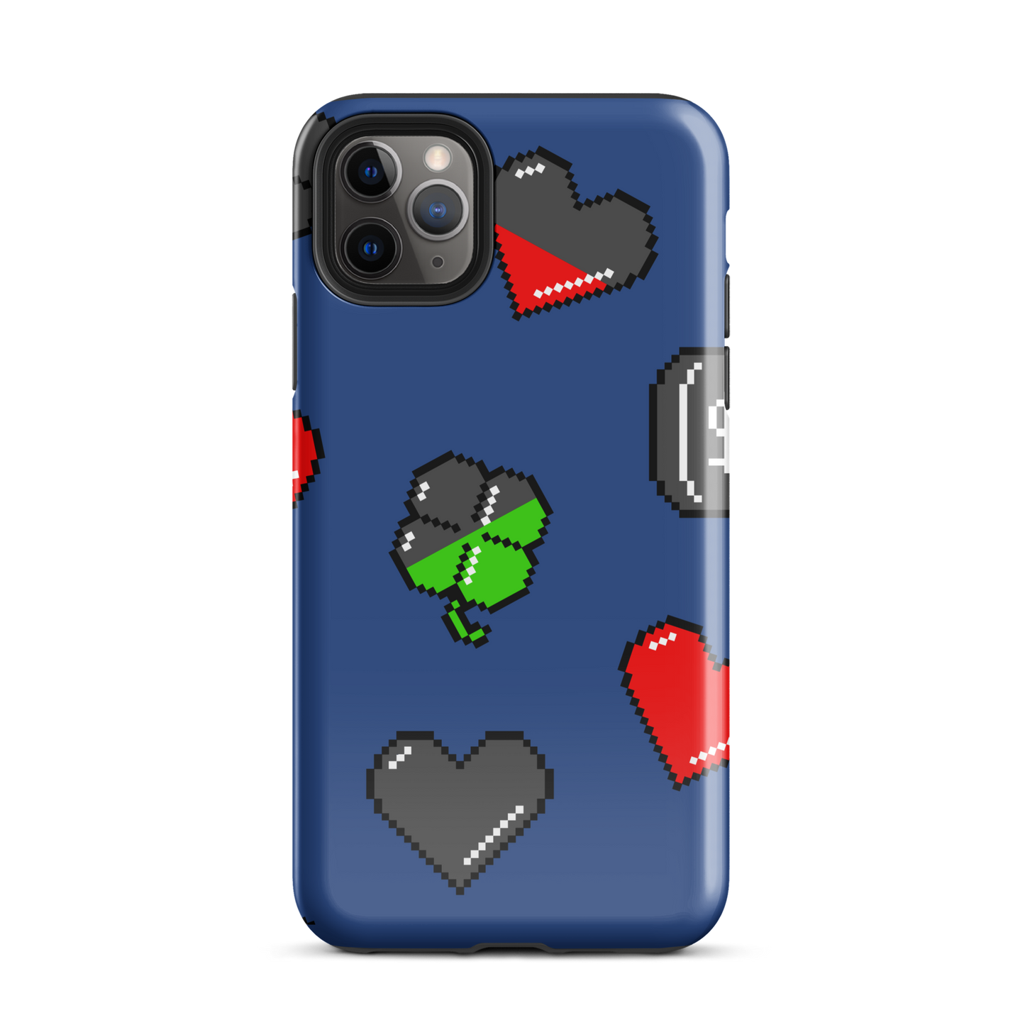 A repeating pattern made of 8-bit video game icons like hearts, four-leaf clovers, and coins. A nostalgic pixel art design inspired by classic games and retro digital culture.