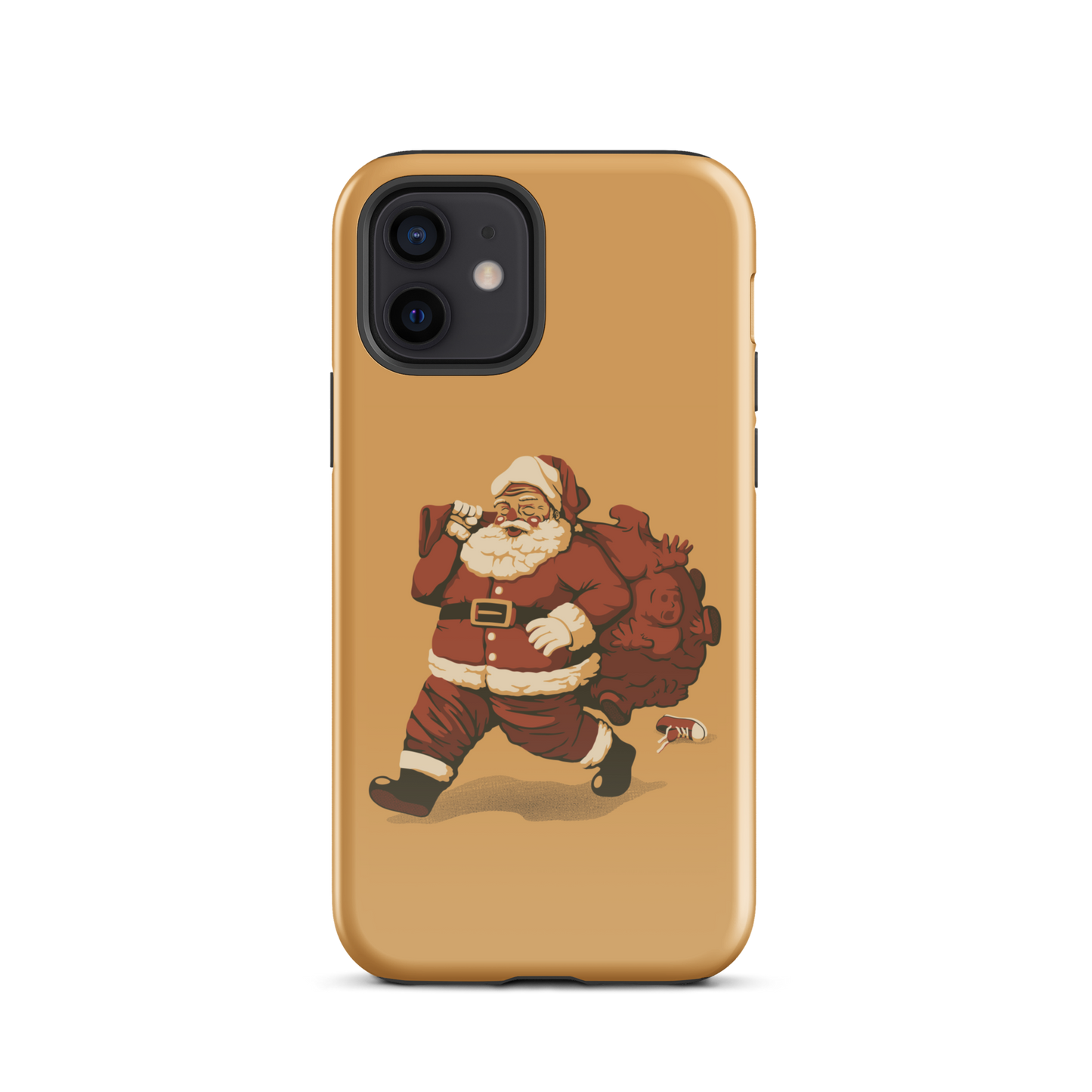 A cute Santa Claus carrying a red bag full of what appear to be gifts, but when you look closer you can see that there are several little boys. A fun art that mixes up the story that the good boys are going to get charcoal from Santa, but this time Santa is taking them.