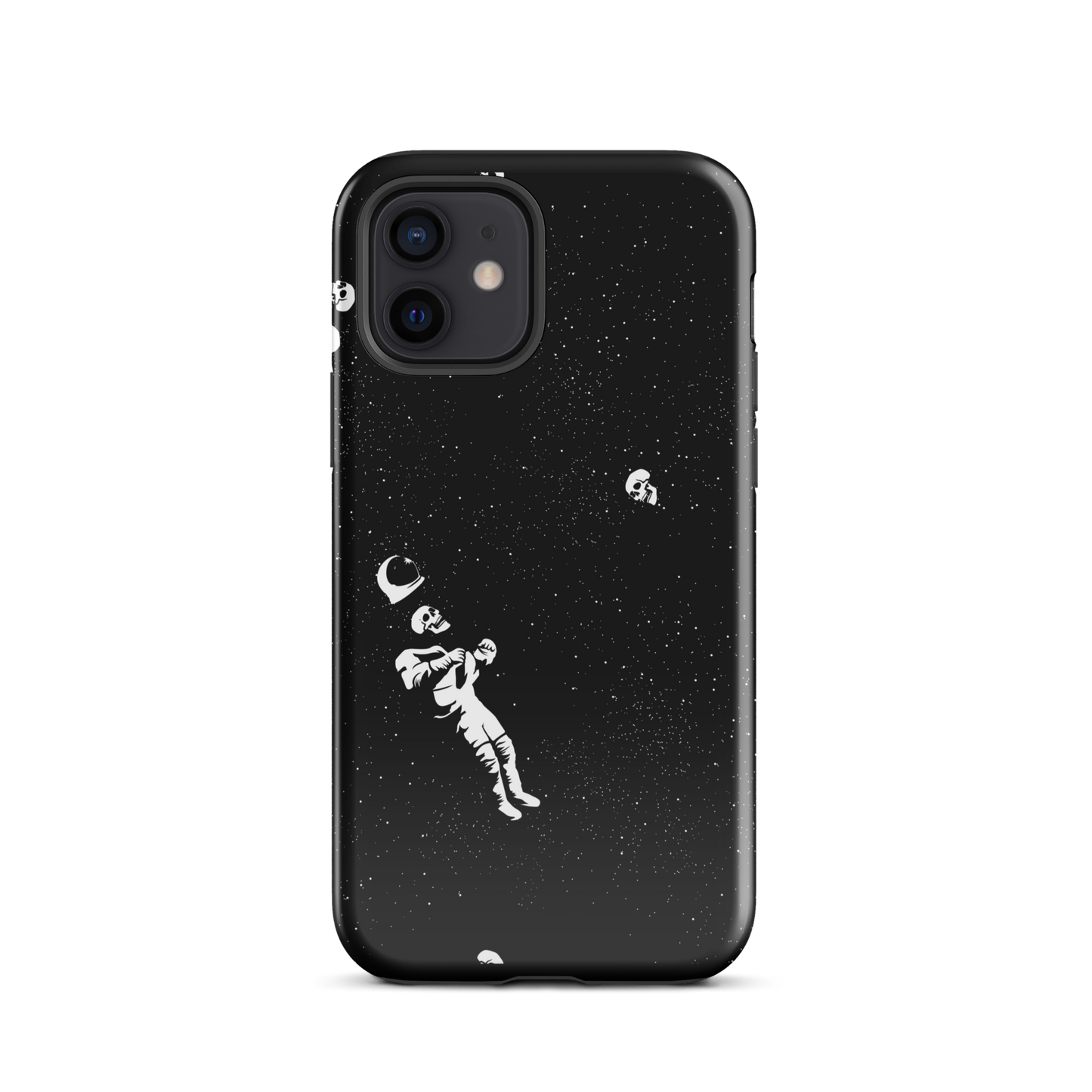 This image features a white astronaut figures floating in a dark, starry space background. The astronaut is surrounded by small celestial bodies and crescent moons, giving a sense of drifting through the cosmos. The design is intricate and has a whimsical, dreamy quality, with a vintage-inspired look, evoking a sense of exploration and wonder.