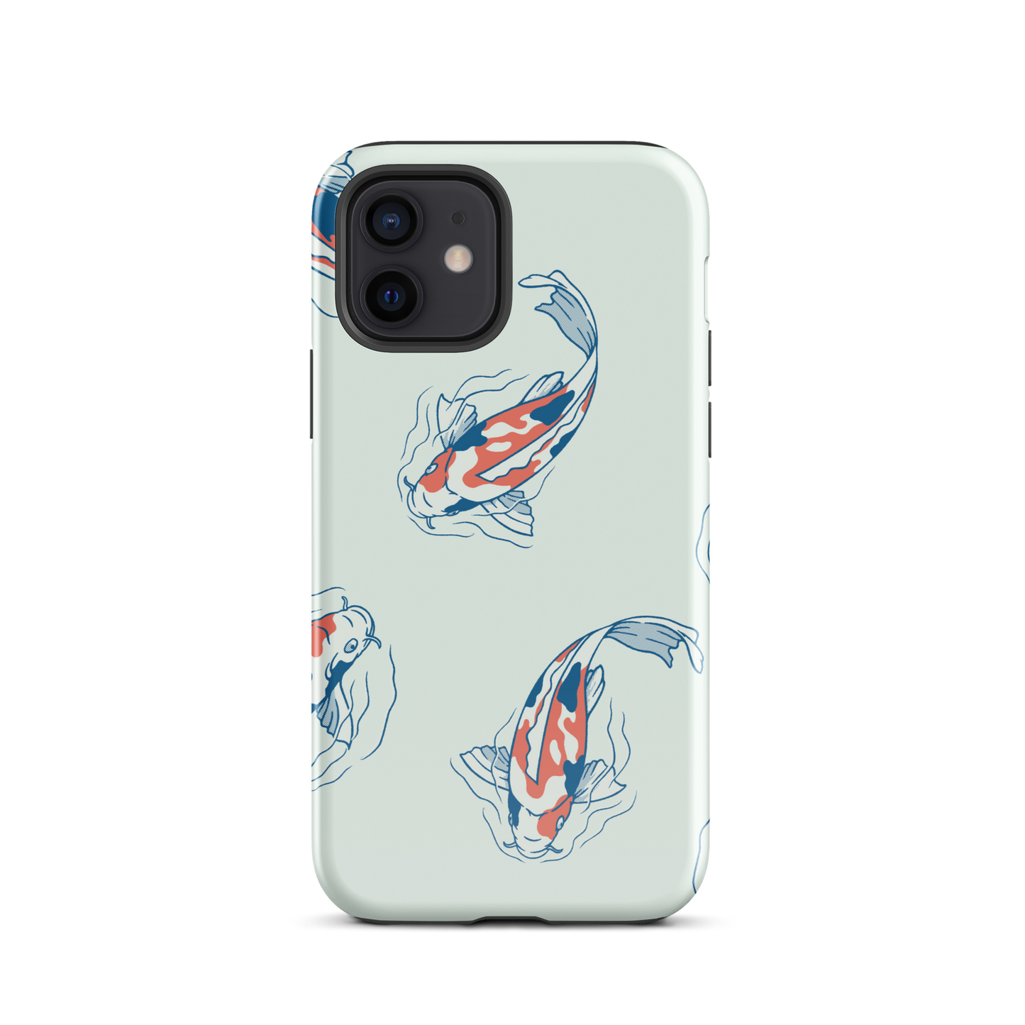 A pattern featuring koi fish gracefully swimming across a calm blue pond. A minimalist design inspired by Japanese illustration, bringing a gentle sense of peace and serenity.