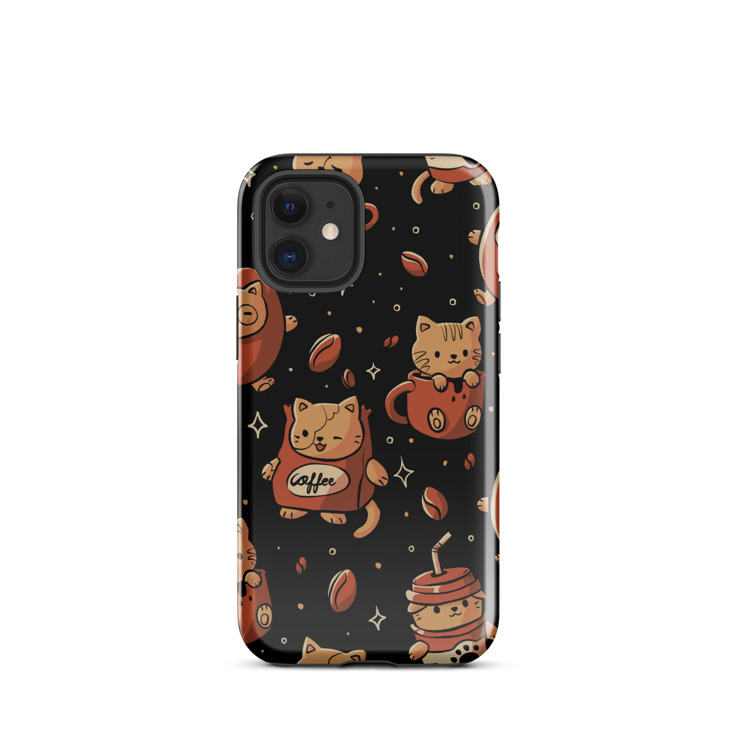 A pattern featuring several cute kittens appears in different coffee-themed versions: inside cups, as coffee beans, and on playful packaging. This artwork combines a love for cats and coffee in a charming and humorous composition. Perfect for cat lovers, coffee lovers, baristas, and anyone who enjoys cute and cozy designs.
