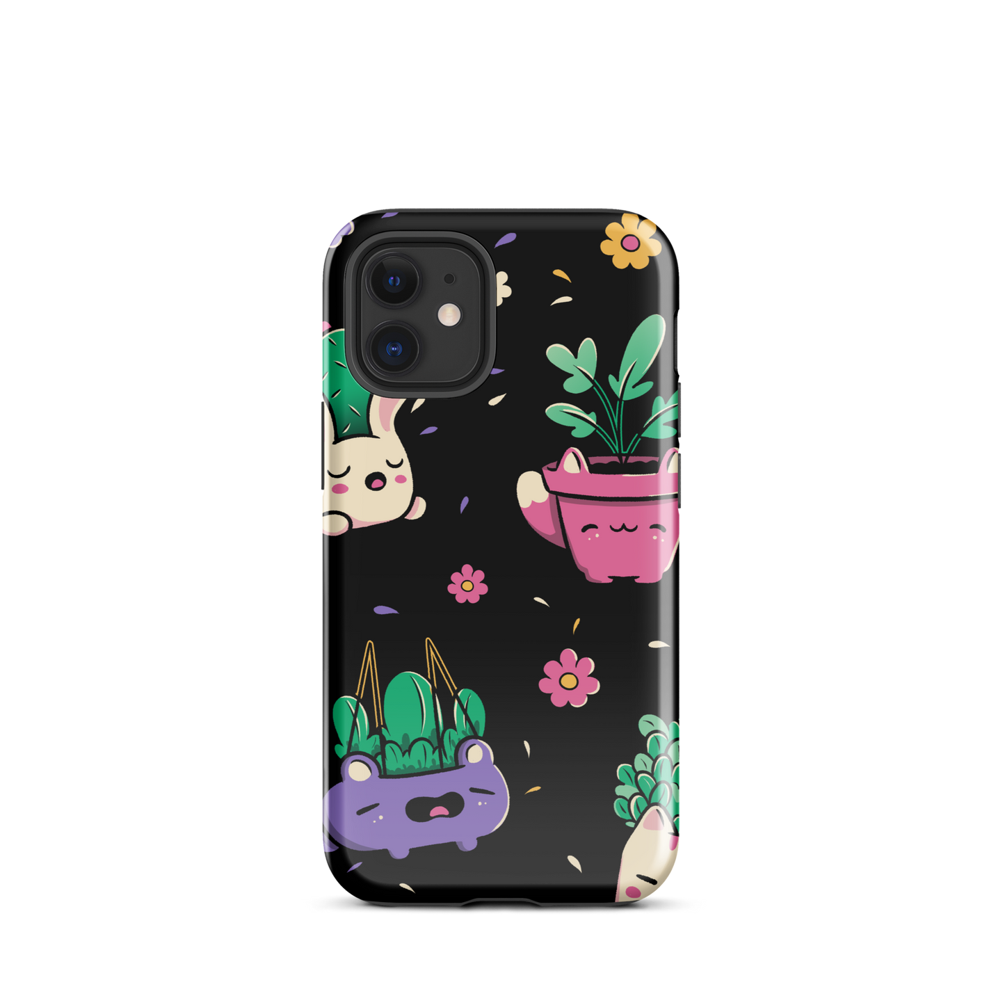 An endearing pattern featuring petite potted plants creatively shaped like adorable animals, arranged in a charming repeating composition. This enchanting design is perfect for plant enthusiasts who adore greenery and love surrounding themselves with whimsical, nature-inspired details.