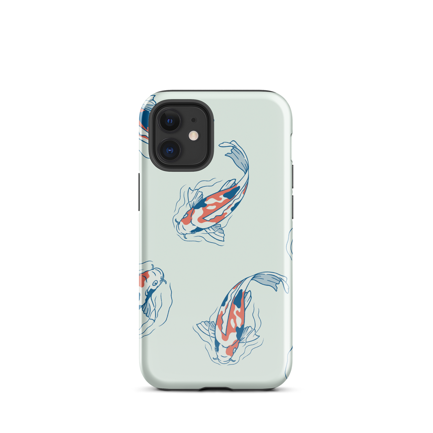 A pattern featuring koi fish gracefully swimming across a calm blue pond. A minimalist design inspired by Japanese illustration, bringing a gentle sense of peace and serenity.