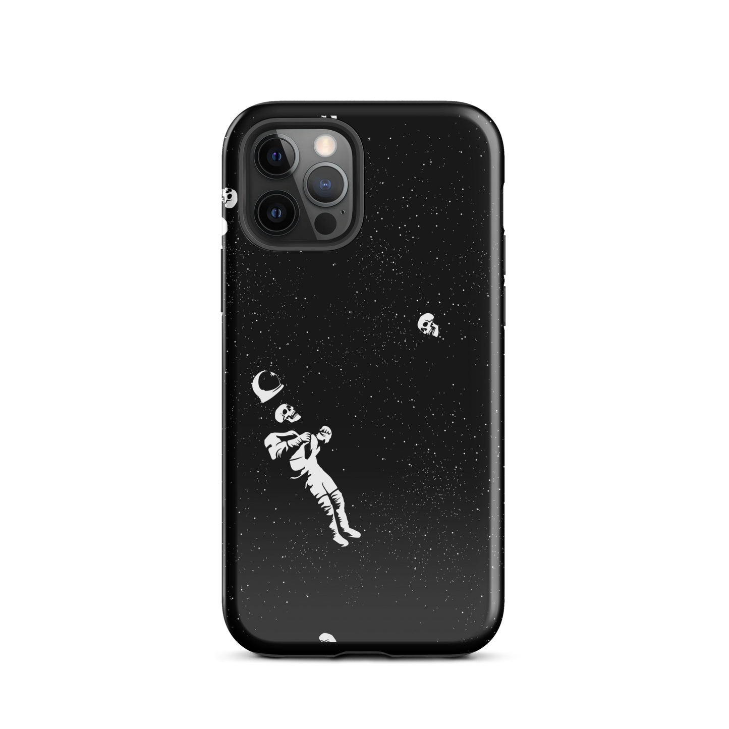 This image features a white astronaut figures floating in a dark, starry space background. The astronaut is surrounded by small celestial bodies and crescent moons, giving a sense of drifting through the cosmos. The design is intricate and has a whimsical, dreamy quality, with a vintage-inspired look, evoking a sense of exploration and wonder.