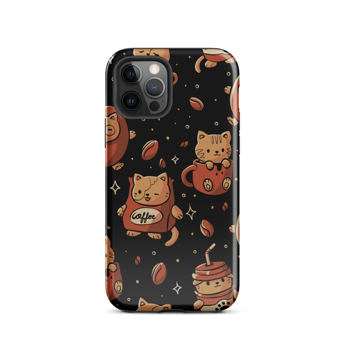 A pattern featuring several cute kittens appears in different coffee-themed versions: inside cups, as coffee beans, and on playful packaging. This artwork combines a love for cats and coffee in a charming and humorous composition. Perfect for cat lovers, coffee lovers, baristas, and anyone who enjoys cute and cozy designs.