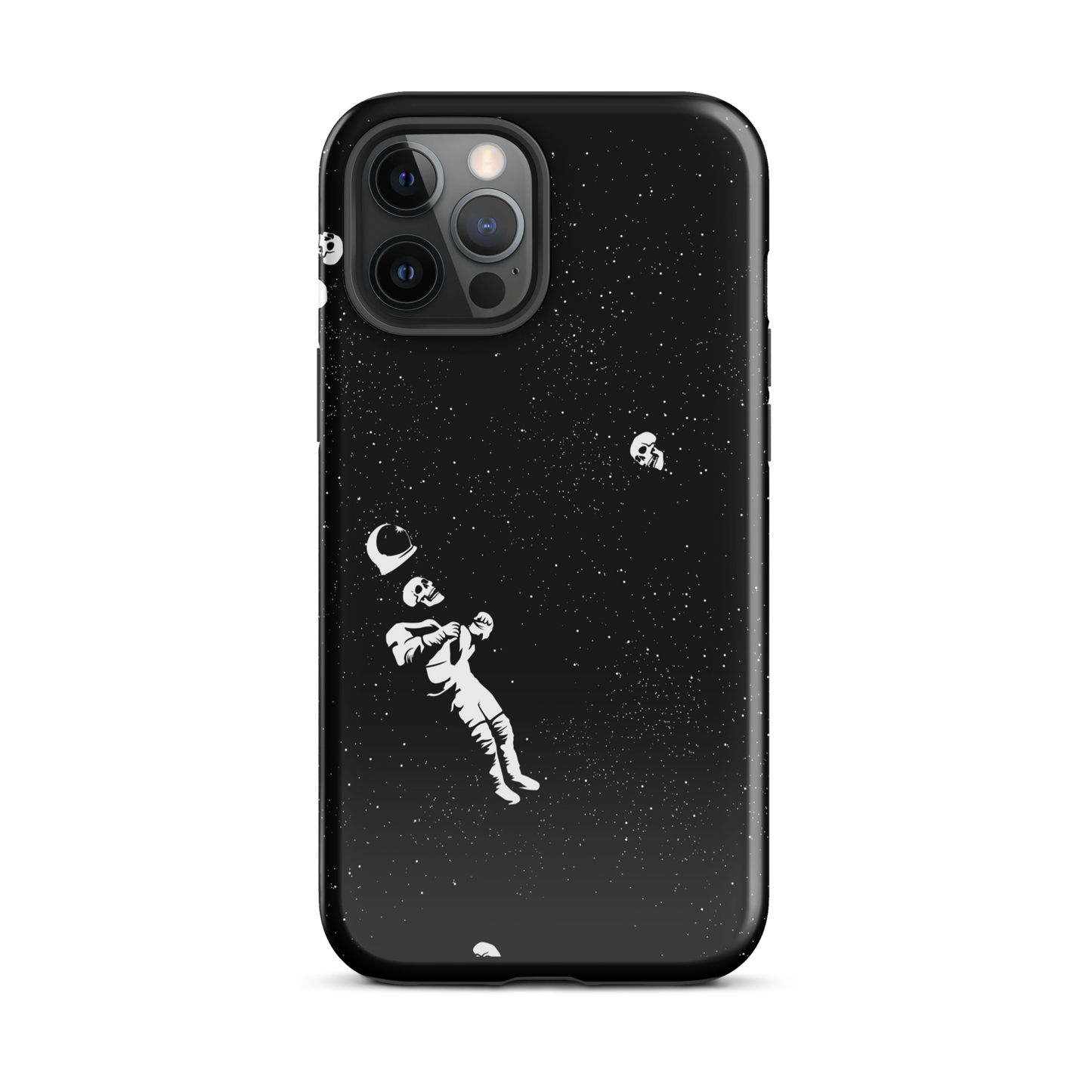 This image features a white astronaut figures floating in a dark, starry space background. The astronaut is surrounded by small celestial bodies and crescent moons, giving a sense of drifting through the cosmos. The design is intricate and has a whimsical, dreamy quality, with a vintage-inspired look, evoking a sense of exploration and wonder.