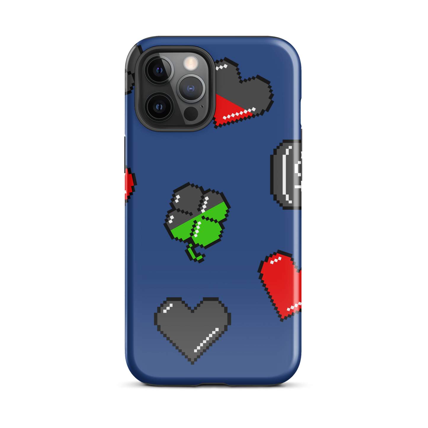 A repeating pattern made of 8-bit video game icons like hearts, four-leaf clovers, and coins. A nostalgic pixel art design inspired by classic games and retro digital culture.