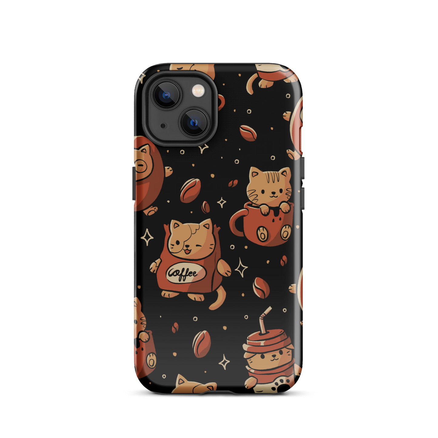 A pattern featuring several cute kittens appears in different coffee-themed versions: inside cups, as coffee beans, and on playful packaging. This artwork combines a love for cats and coffee in a charming and humorous composition. Perfect for cat lovers, coffee lovers, baristas, and anyone who enjoys cute and cozy designs.