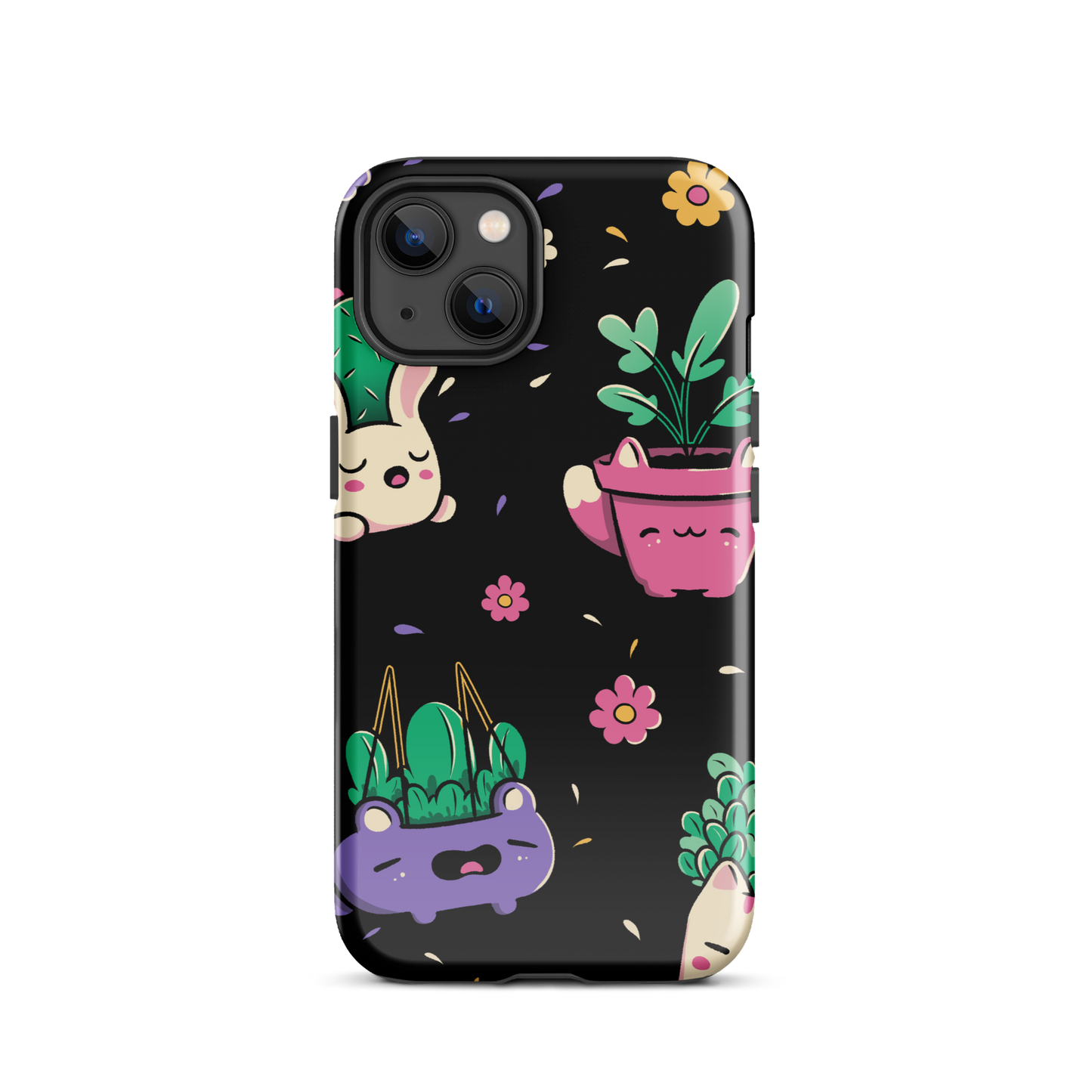 An endearing pattern featuring petite potted plants creatively shaped like adorable animals, arranged in a charming repeating composition. This enchanting design is perfect for plant enthusiasts who adore greenery and love surrounding themselves with whimsical, nature-inspired details.