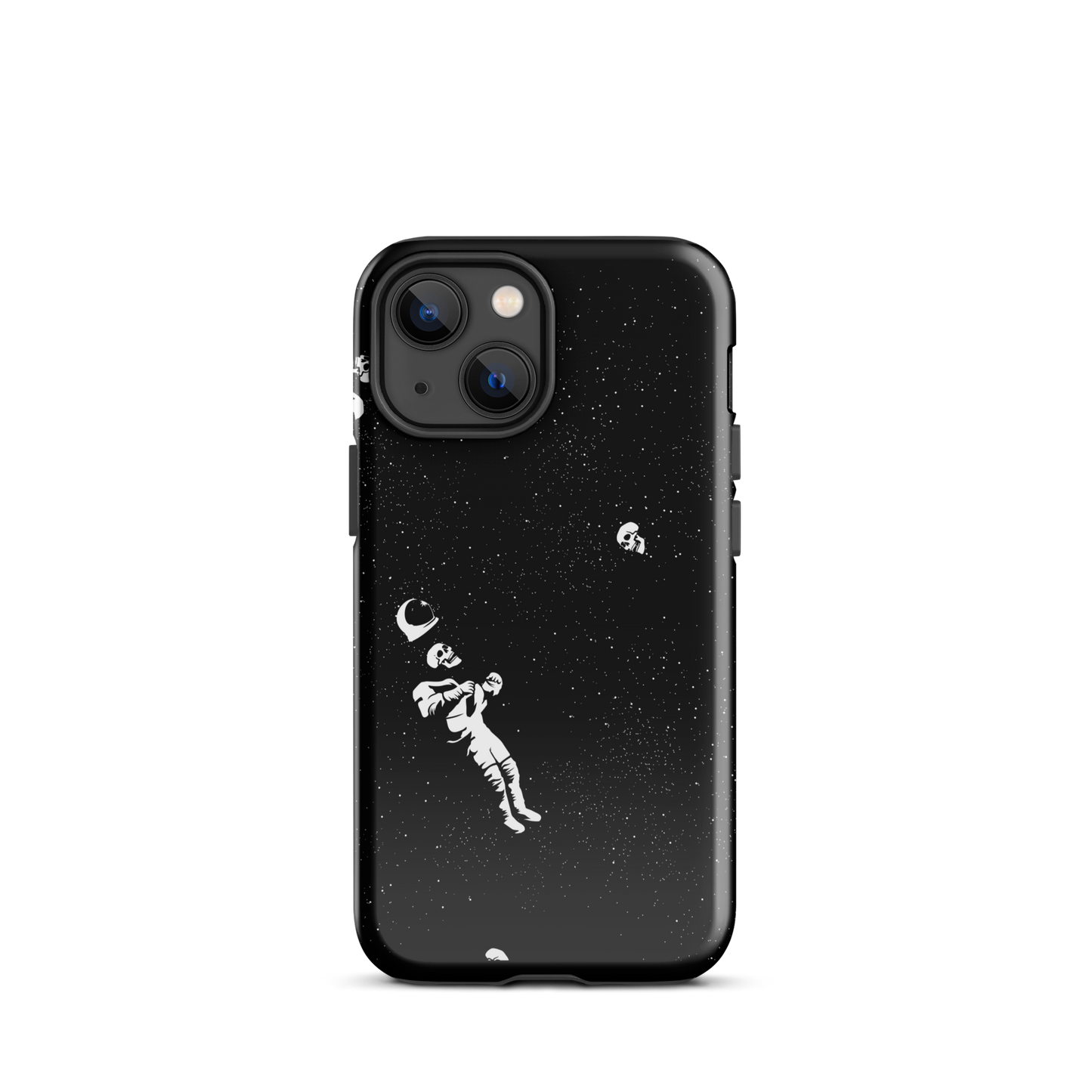 This image features a white astronaut figures floating in a dark, starry space background. The astronaut is surrounded by small celestial bodies and crescent moons, giving a sense of drifting through the cosmos. The design is intricate and has a whimsical, dreamy quality, with a vintage-inspired look, evoking a sense of exploration and wonder.