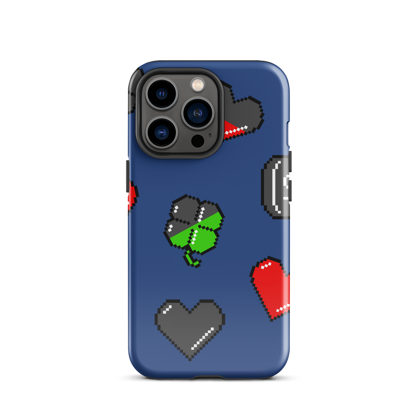 A repeating pattern made of 8-bit video game icons like hearts, four-leaf clovers, and coins. A nostalgic pixel art design inspired by classic games and retro digital culture.