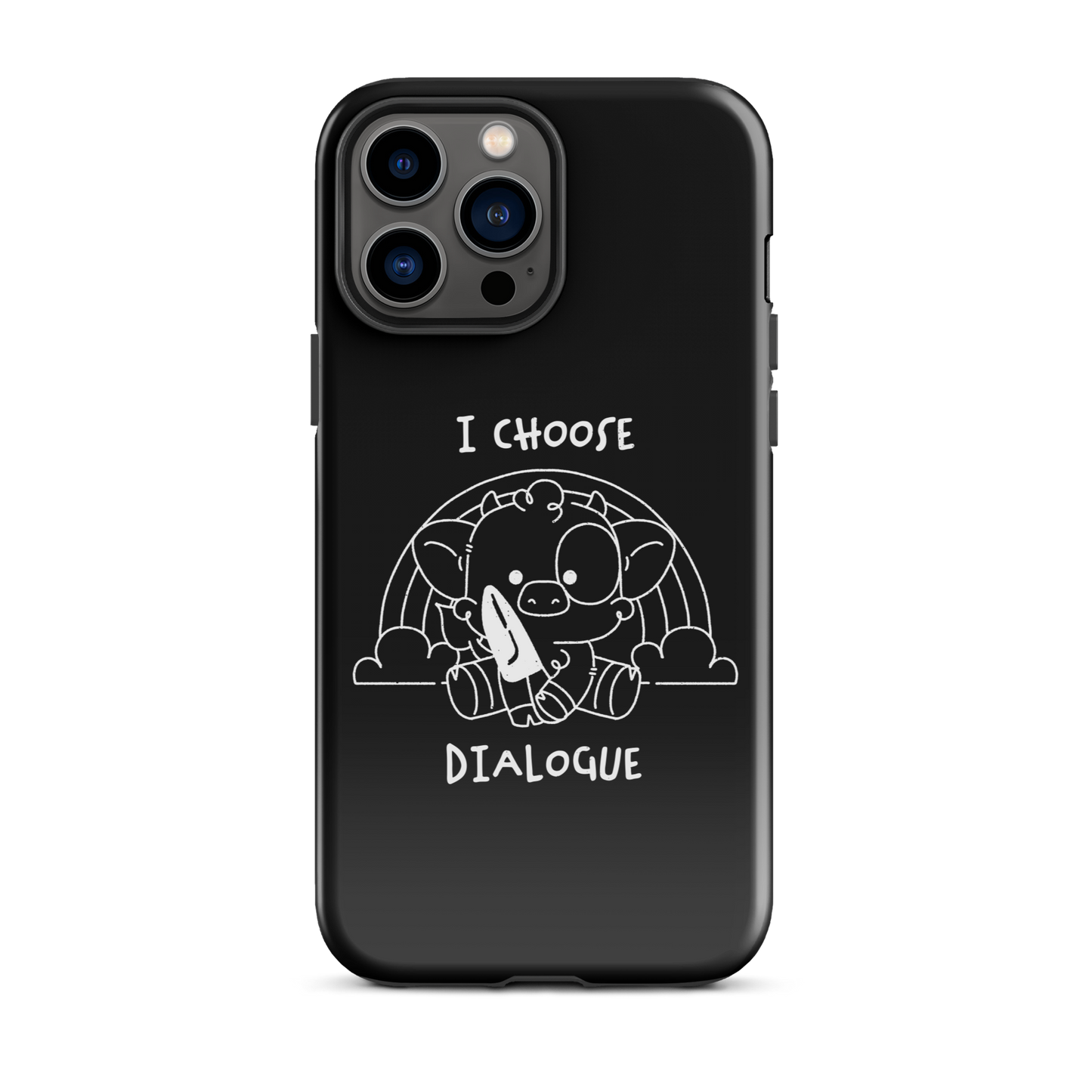 An adorable cow holds a knife while sitting in front of a rainbow, accompanied by the phrase “I Choose Dialogue.” This design combines sweetness and irony to create a fun and unexpected contrast. It’s a great gift for those who enjoy subtle humor and designs that combine cuteness with a touch of irreverence.