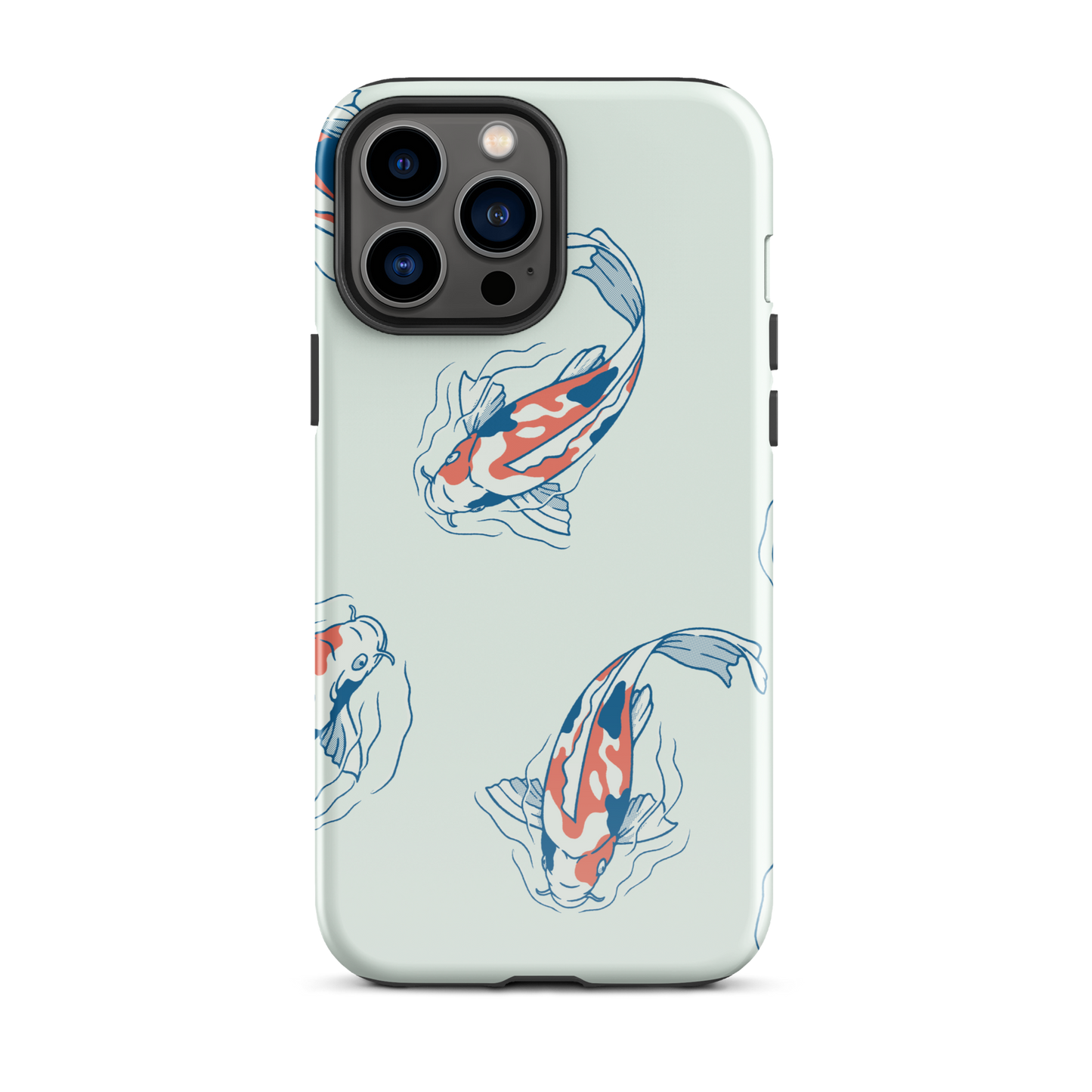 A pattern featuring koi fish gracefully swimming across a calm blue pond. A minimalist design inspired by Japanese illustration, bringing a gentle sense of peace and serenity.