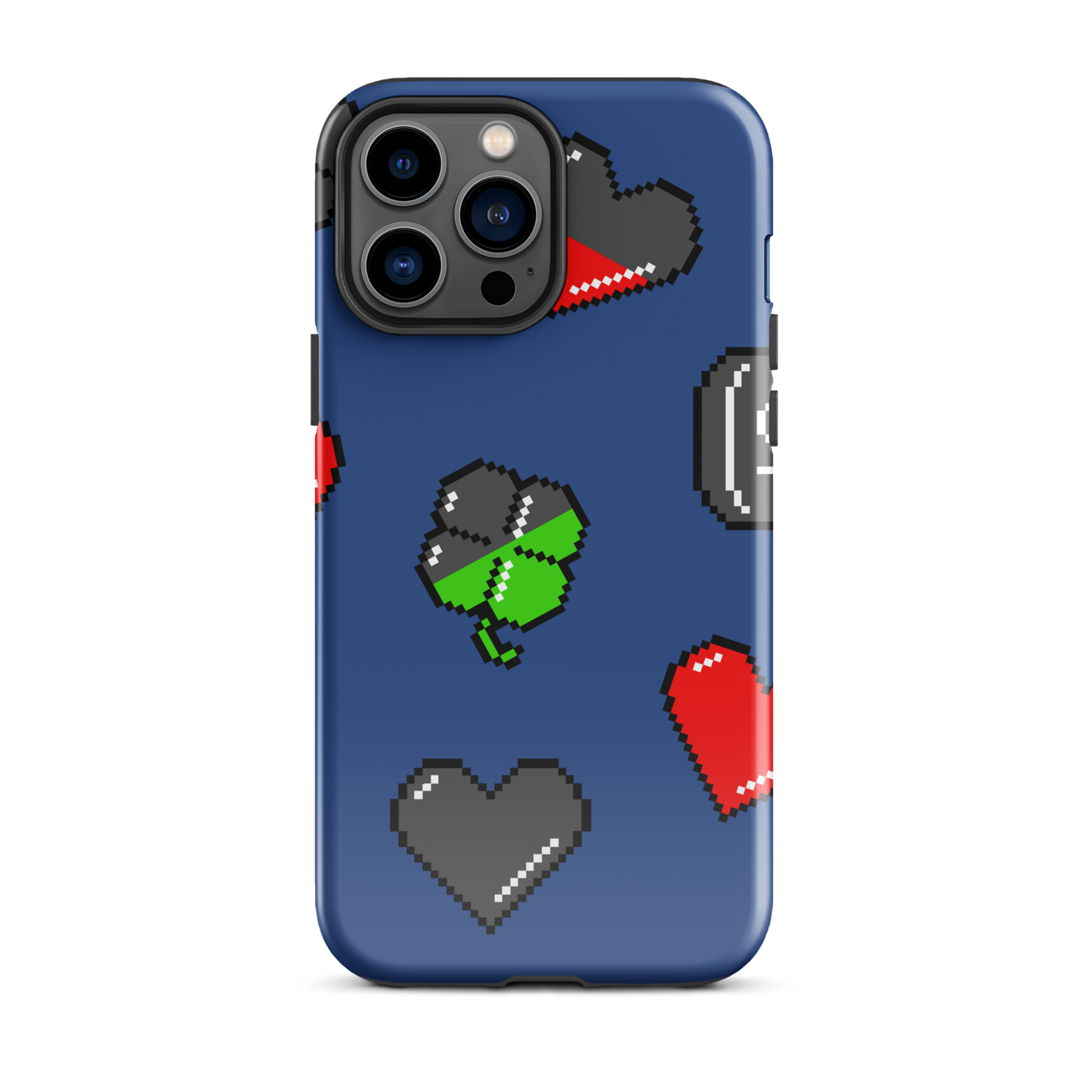 A repeating pattern made of 8-bit video game icons like hearts, four-leaf clovers, and coins. A nostalgic pixel art design inspired by classic games and retro digital culture.