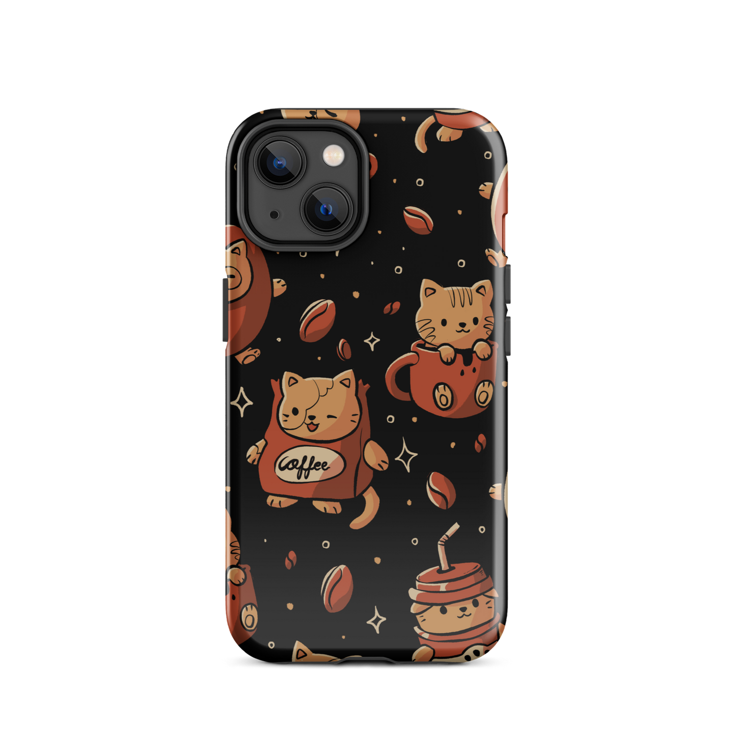 A pattern featuring several cute kittens appears in different coffee-themed versions: inside cups, as coffee beans, and on playful packaging. This artwork combines a love for cats and coffee in a charming and humorous composition. Perfect for cat lovers, coffee lovers, baristas, and anyone who enjoys cute and cozy designs.