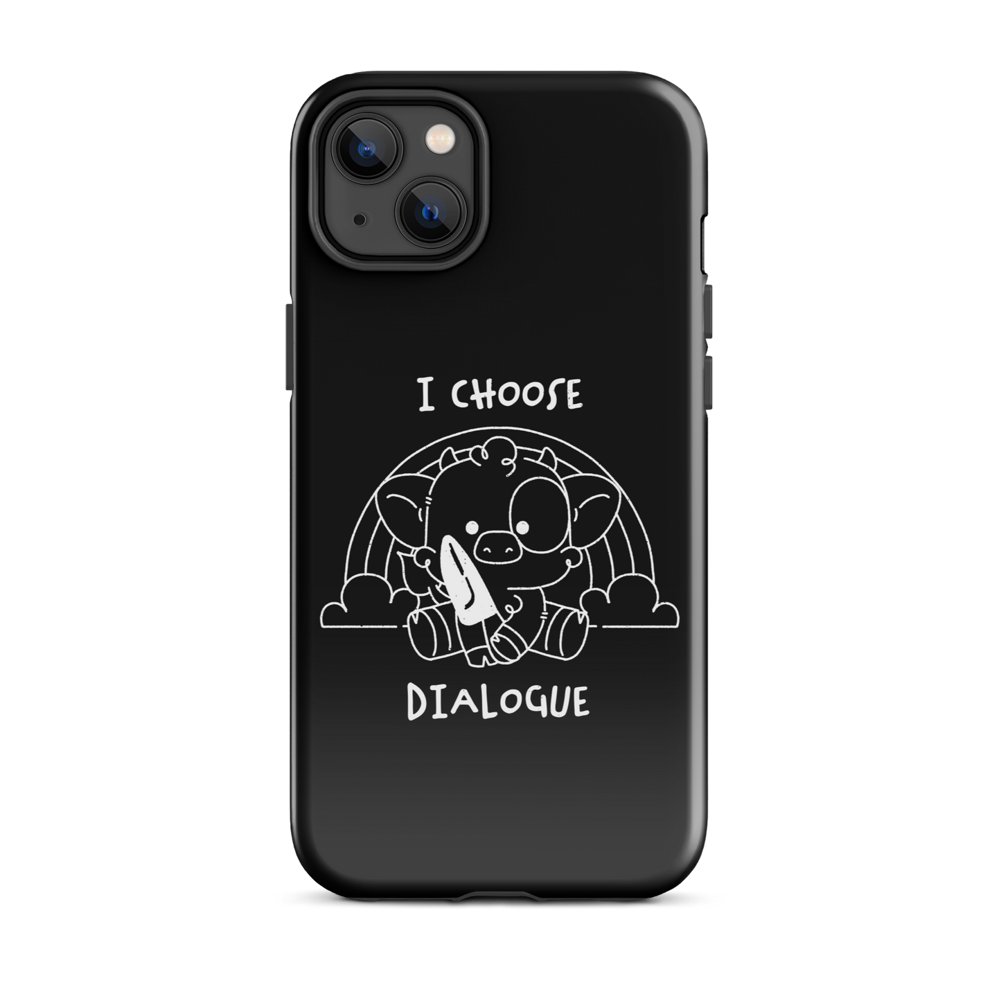 An adorable cow holds a knife while sitting in front of a rainbow, accompanied by the phrase “I Choose Dialogue.” This design combines sweetness and irony to create a fun and unexpected contrast. It’s a great gift for those who enjoy subtle humor and designs that combine cuteness with a touch of irreverence.