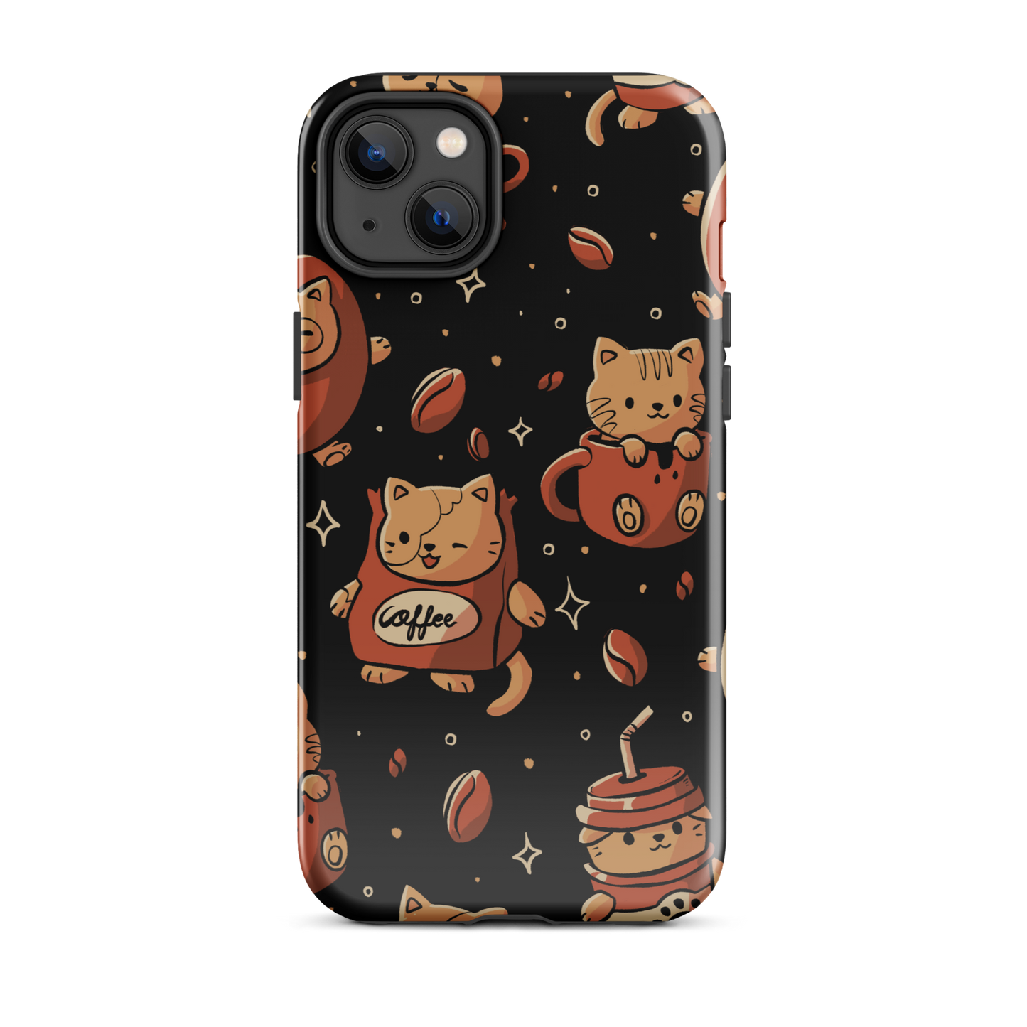 A pattern featuring several cute kittens appears in different coffee-themed versions: inside cups, as coffee beans, and on playful packaging. This artwork combines a love for cats and coffee in a charming and humorous composition. Perfect for cat lovers, coffee lovers, baristas, and anyone who enjoys cute and cozy designs.