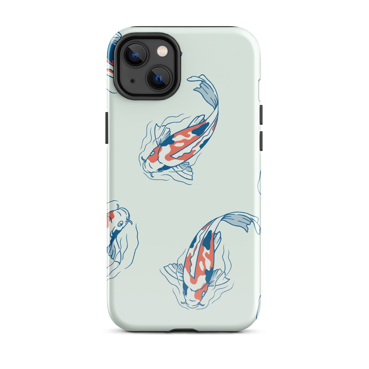 A pattern featuring koi fish gracefully swimming across a calm blue pond. A minimalist design inspired by Japanese illustration, bringing a gentle sense of peace and serenity.