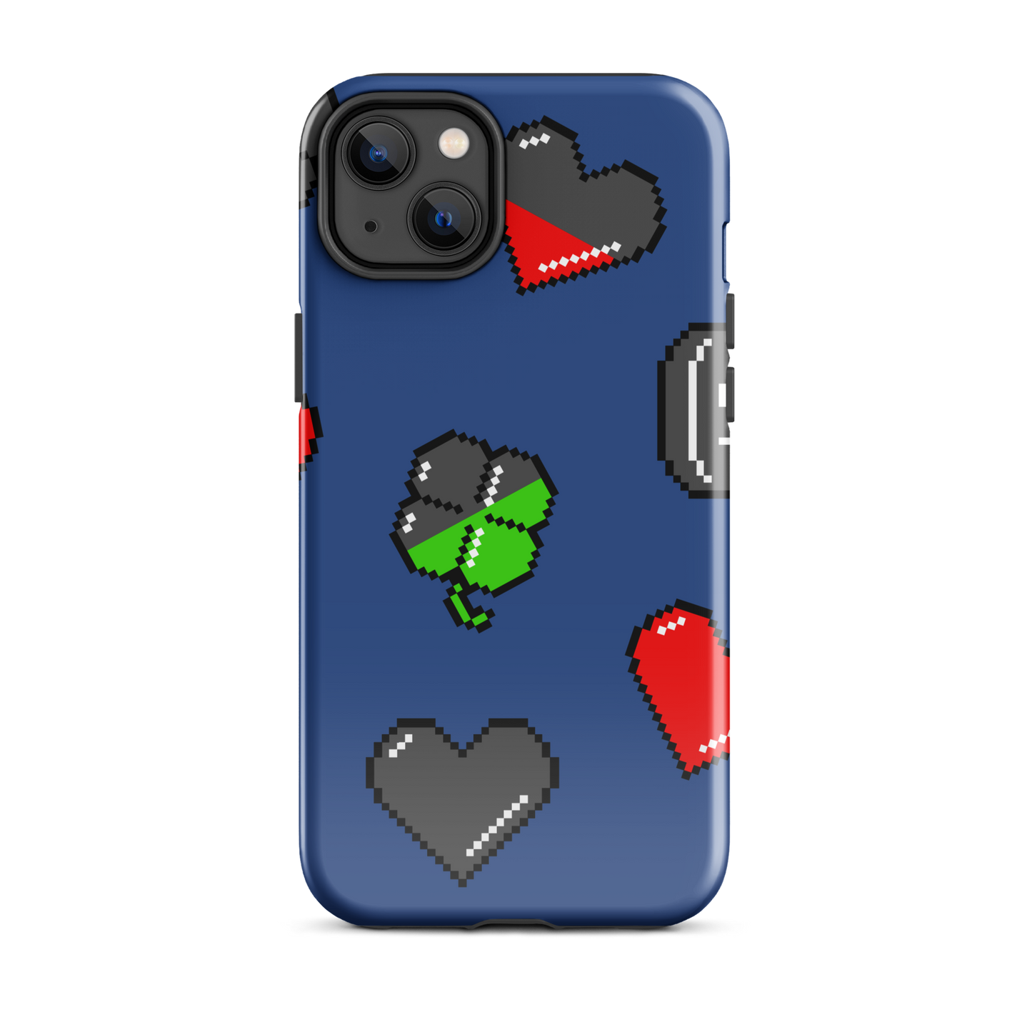 A repeating pattern made of 8-bit video game icons like hearts, four-leaf clovers, and coins. A nostalgic pixel art design inspired by classic games and retro digital culture.