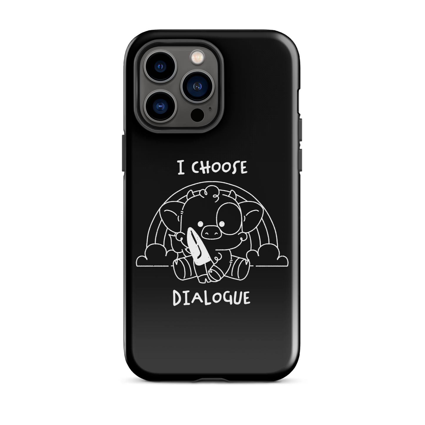 An adorable cow holds a knife while sitting in front of a rainbow, accompanied by the phrase “I Choose Dialogue.” This design combines sweetness and irony to create a fun and unexpected contrast. It’s a great gift for those who enjoy subtle humor and designs that combine cuteness with a touch of irreverence.