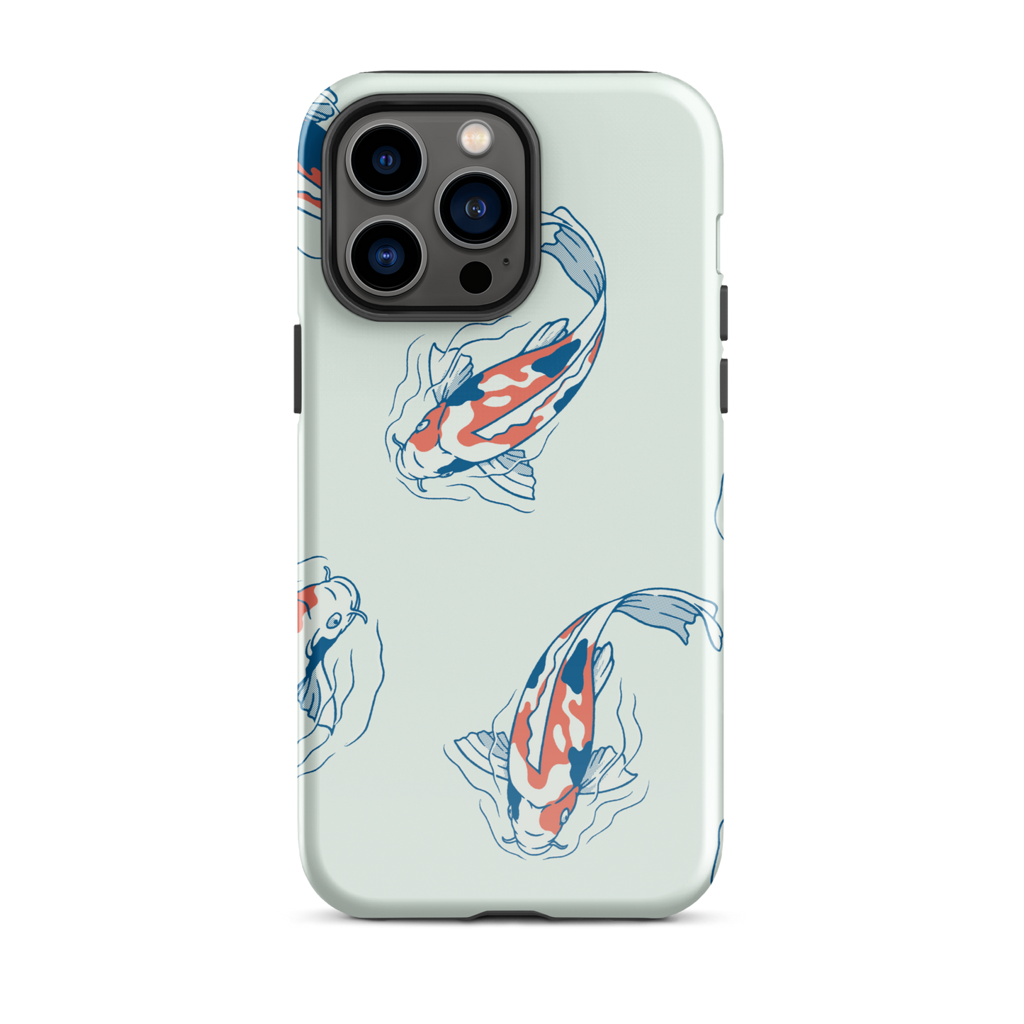 A pattern featuring koi fish gracefully swimming across a calm blue pond. A minimalist design inspired by Japanese illustration, bringing a gentle sense of peace and serenity.