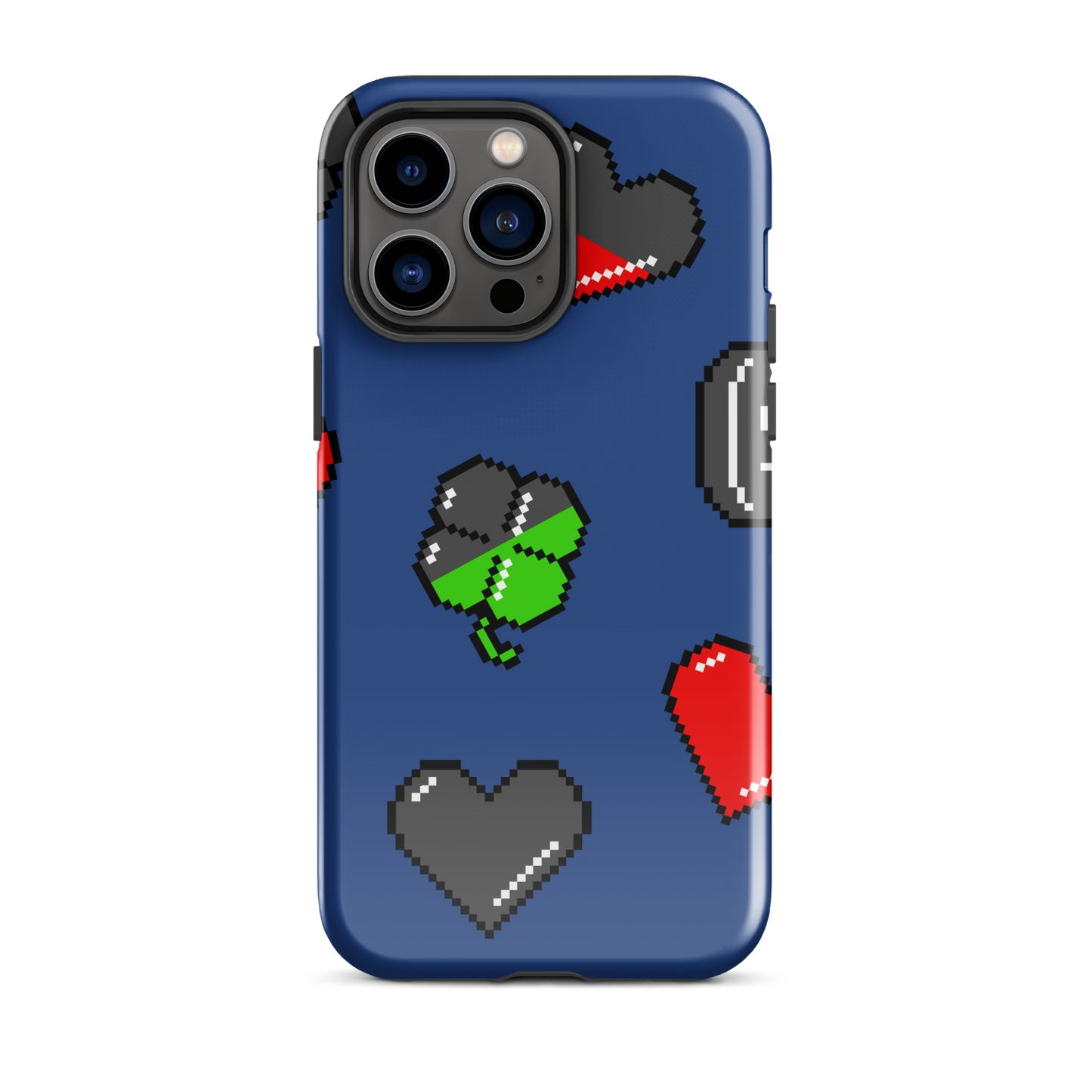A repeating pattern made of 8-bit video game icons like hearts, four-leaf clovers, and coins. A nostalgic pixel art design inspired by classic games and retro digital culture.