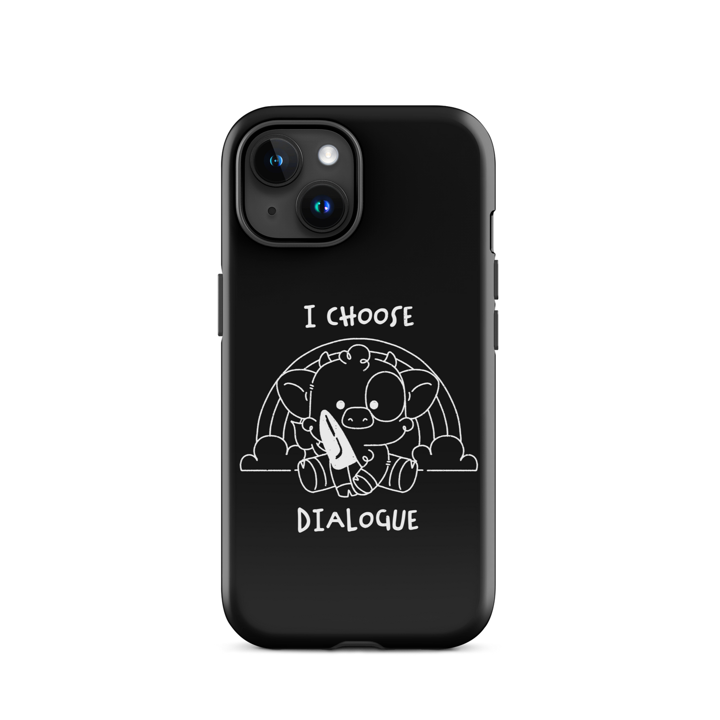 An adorable cow holds a knife while sitting in front of a rainbow, accompanied by the phrase “I Choose Dialogue.” This design combines sweetness and irony to create a fun and unexpected contrast. It’s a great gift for those who enjoy subtle humor and designs that combine cuteness with a touch of irreverence.