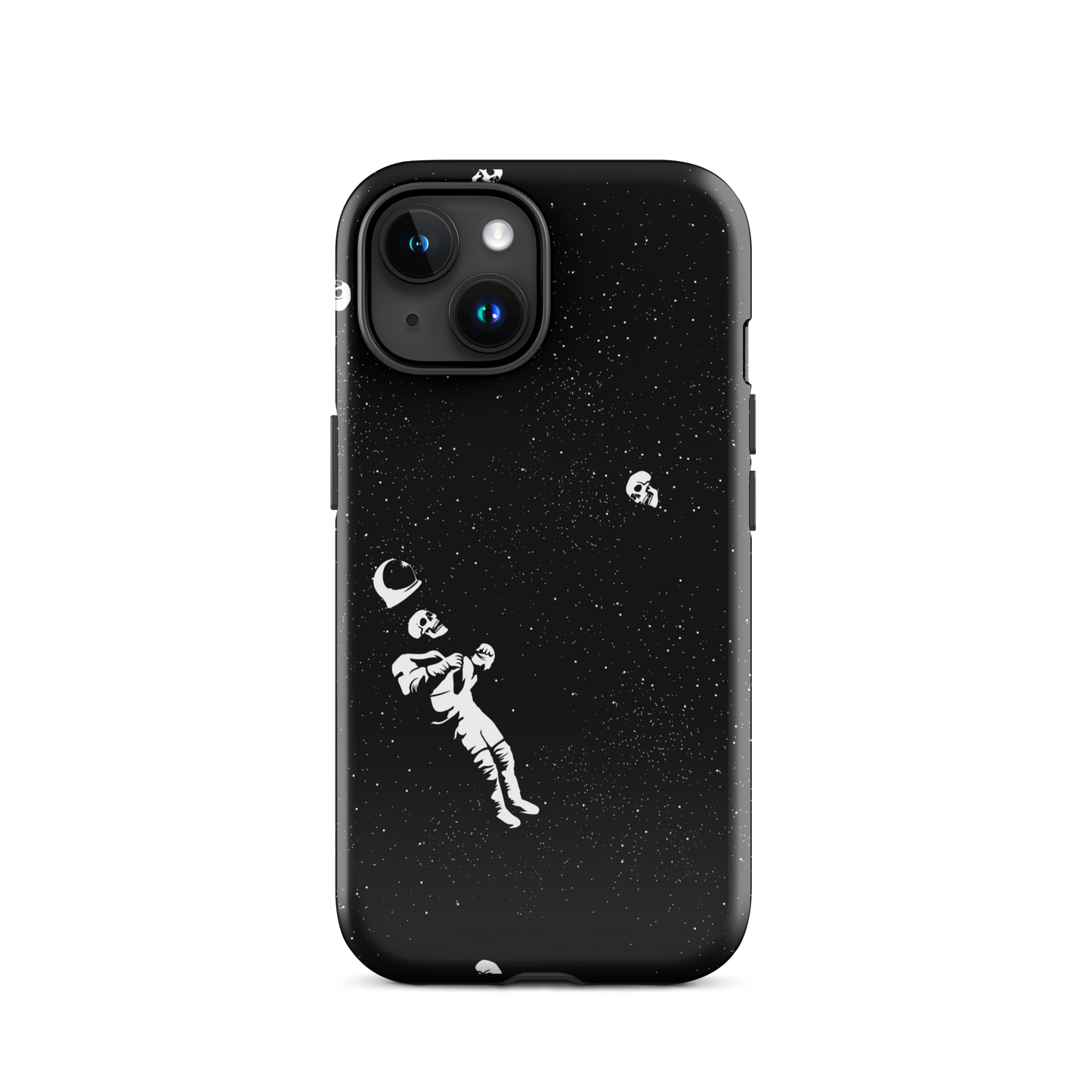 This image features a white astronaut figures floating in a dark, starry space background. The astronaut is surrounded by small celestial bodies and crescent moons, giving a sense of drifting through the cosmos. The design is intricate and has a whimsical, dreamy quality, with a vintage-inspired look, evoking a sense of exploration and wonder.