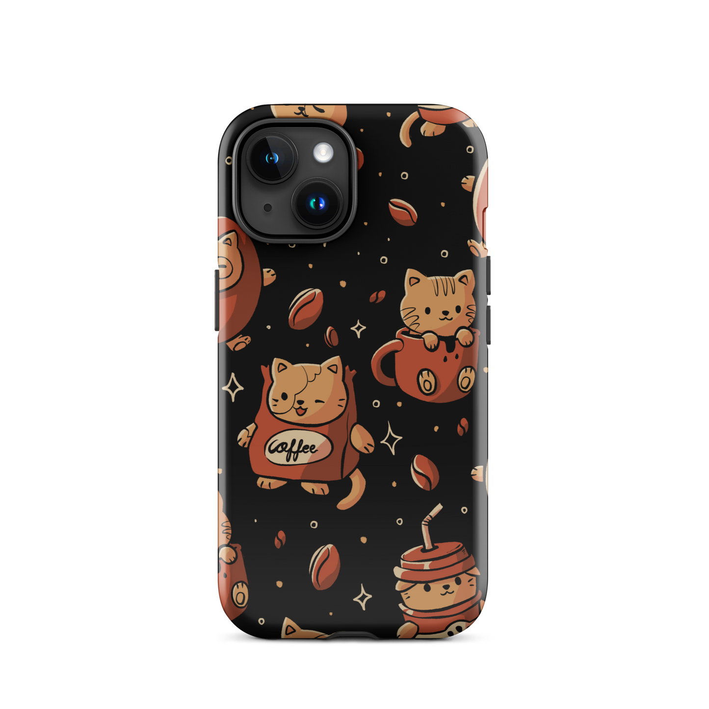 A pattern featuring several cute kittens appears in different coffee-themed versions: inside cups, as coffee beans, and on playful packaging. This artwork combines a love for cats and coffee in a charming and humorous composition. Perfect for cat lovers, coffee lovers, baristas, and anyone who enjoys cute and cozy designs.