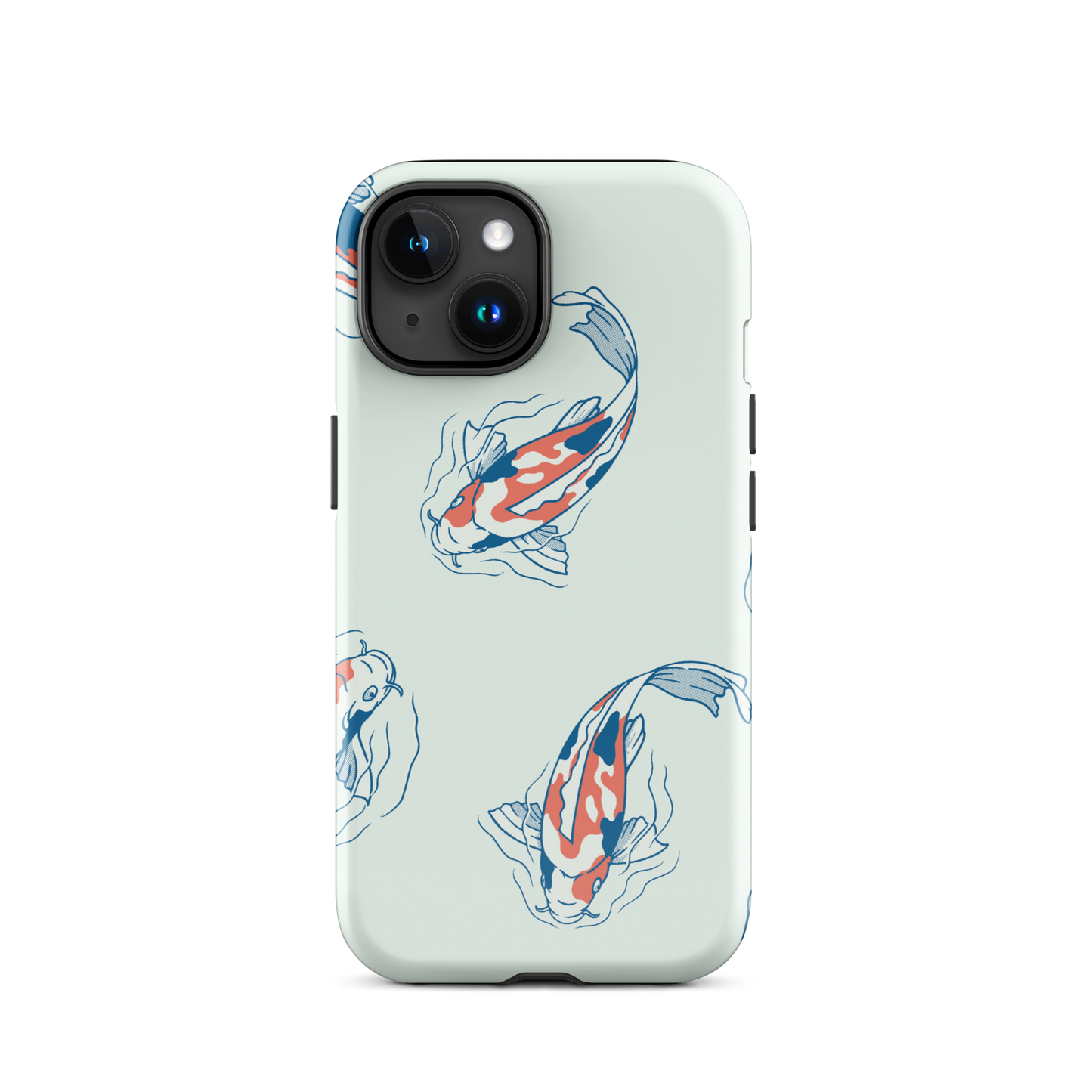 A pattern featuring koi fish gracefully swimming across a calm blue pond. A minimalist design inspired by Japanese illustration, bringing a gentle sense of peace and serenity.