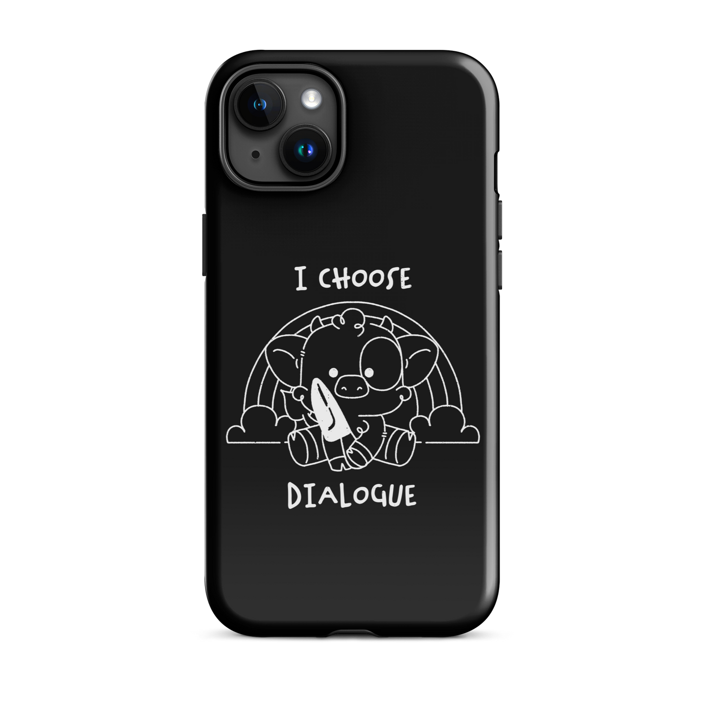 An adorable cow holds a knife while sitting in front of a rainbow, accompanied by the phrase “I Choose Dialogue.” This design combines sweetness and irony to create a fun and unexpected contrast. It’s a great gift for those who enjoy subtle humor and designs that combine cuteness with a touch of irreverence.