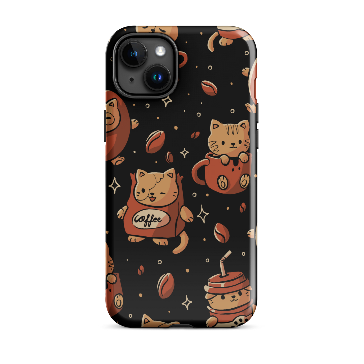A pattern featuring several cute kittens appears in different coffee-themed versions: inside cups, as coffee beans, and on playful packaging. This artwork combines a love for cats and coffee in a charming and humorous composition. Perfect for cat lovers, coffee lovers, baristas, and anyone who enjoys cute and cozy designs.