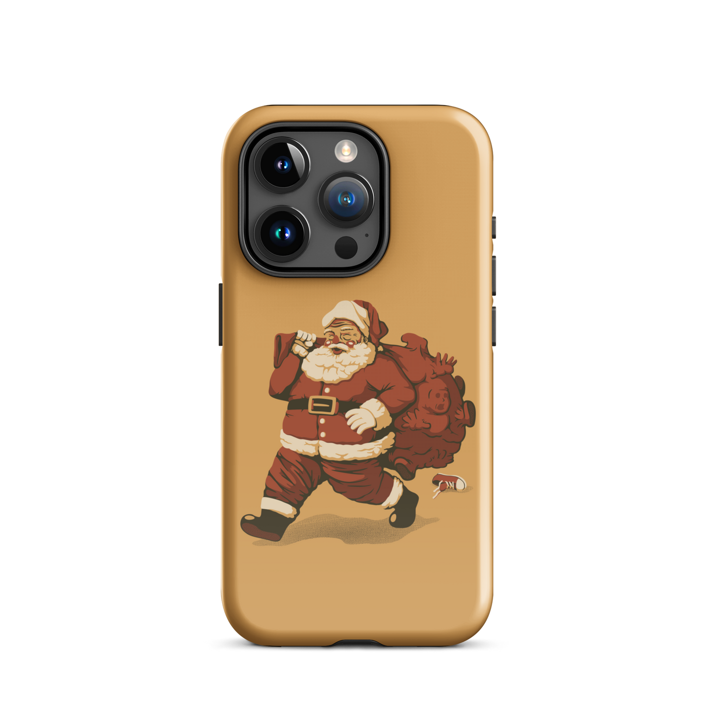 A cute Santa Claus carrying a red bag full of what appear to be gifts, but when you look closer you can see that there are several little boys. A fun art that mixes up the story that the good boys are going to get charcoal from Santa, but this time Santa is taking them.