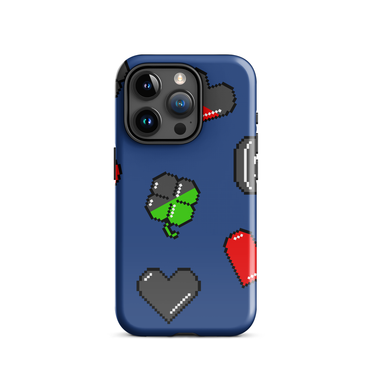 A repeating pattern made of 8-bit video game icons like hearts, four-leaf clovers, and coins. A nostalgic pixel art design inspired by classic games and retro digital culture.