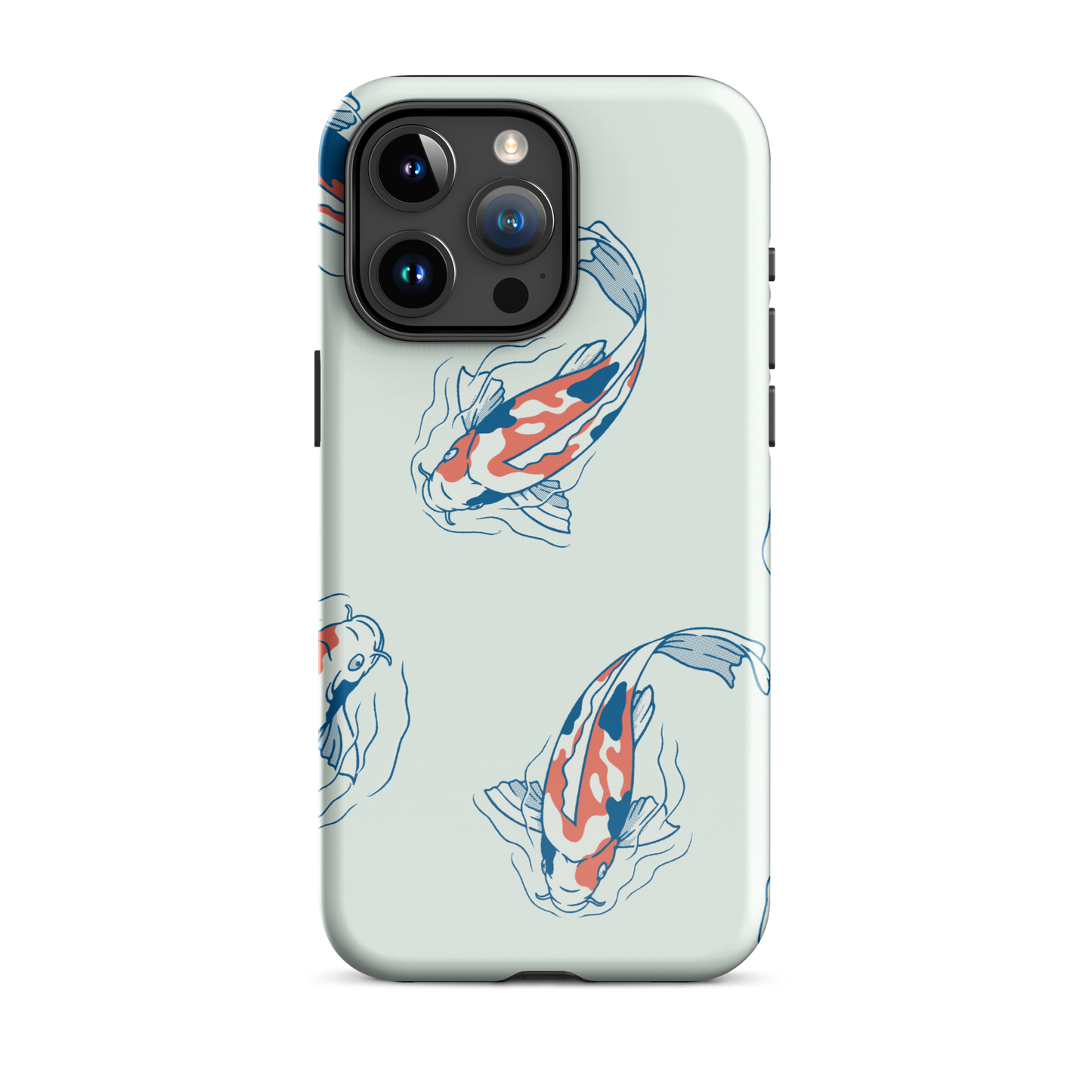 A pattern featuring koi fish gracefully swimming across a calm blue pond. A minimalist design inspired by Japanese illustration, bringing a gentle sense of peace and serenity.