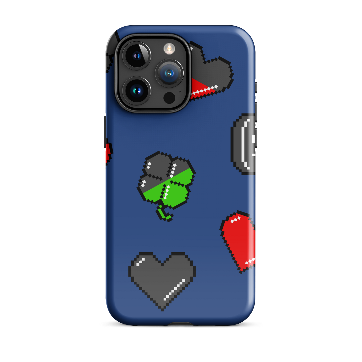 A repeating pattern made of 8-bit video game icons like hearts, four-leaf clovers, and coins. A nostalgic pixel art design inspired by classic games and retro digital culture.