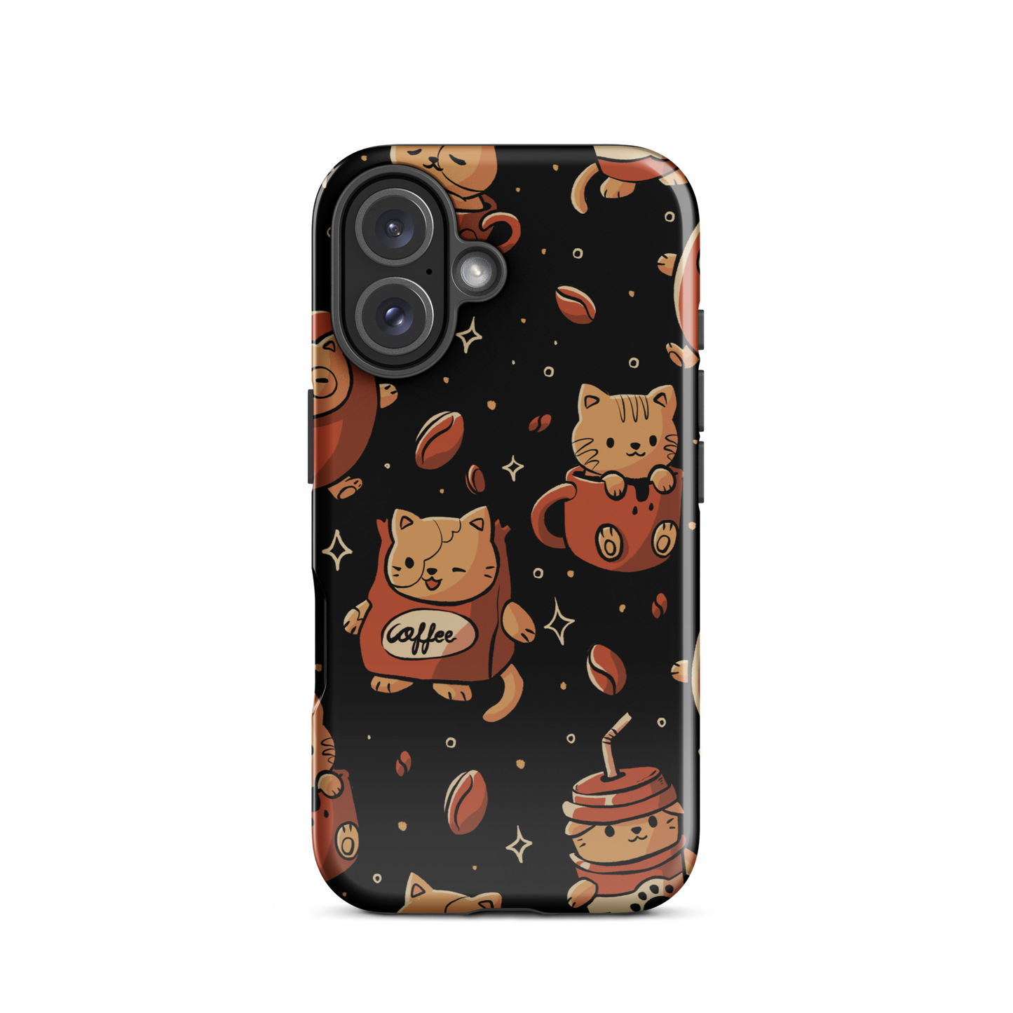 A pattern featuring several cute kittens appears in different coffee-themed versions: inside cups, as coffee beans, and on playful packaging. This artwork combines a love for cats and coffee in a charming and humorous composition. Perfect for cat lovers, coffee lovers, baristas, and anyone who enjoys cute and cozy designs.