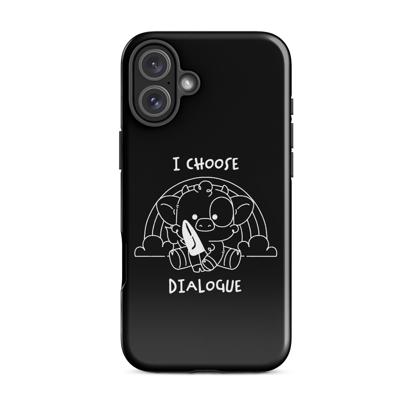 An adorable cow holds a knife while sitting in front of a rainbow, accompanied by the phrase “I Choose Dialogue.” This design combines sweetness and irony to create a fun and unexpected contrast. It’s a great gift for those who enjoy subtle humor and designs that combine cuteness with a touch of irreverence.