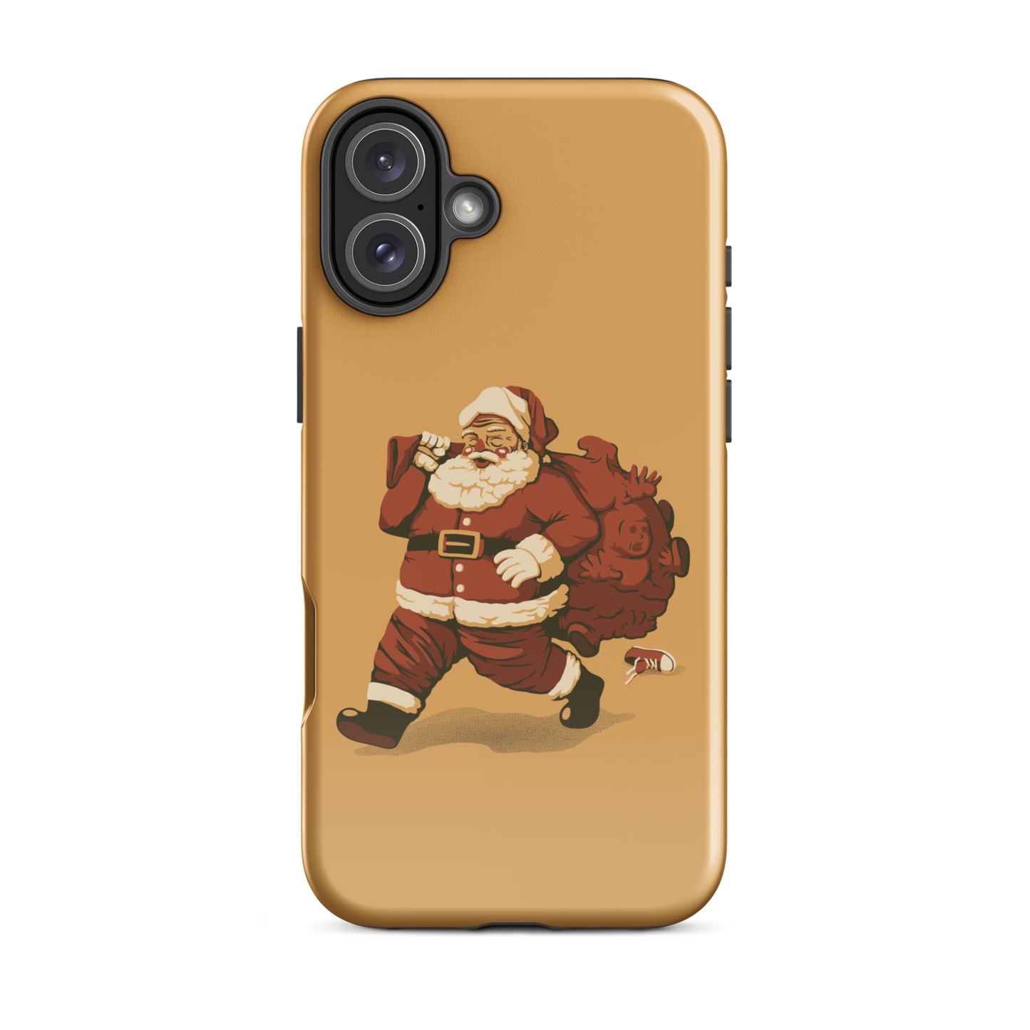 A cute Santa Claus carrying a red bag full of what appear to be gifts, but when you look closer you can see that there are several little boys. A fun art that mixes up the story that the good boys are going to get charcoal from Santa, but this time Santa is taking them.