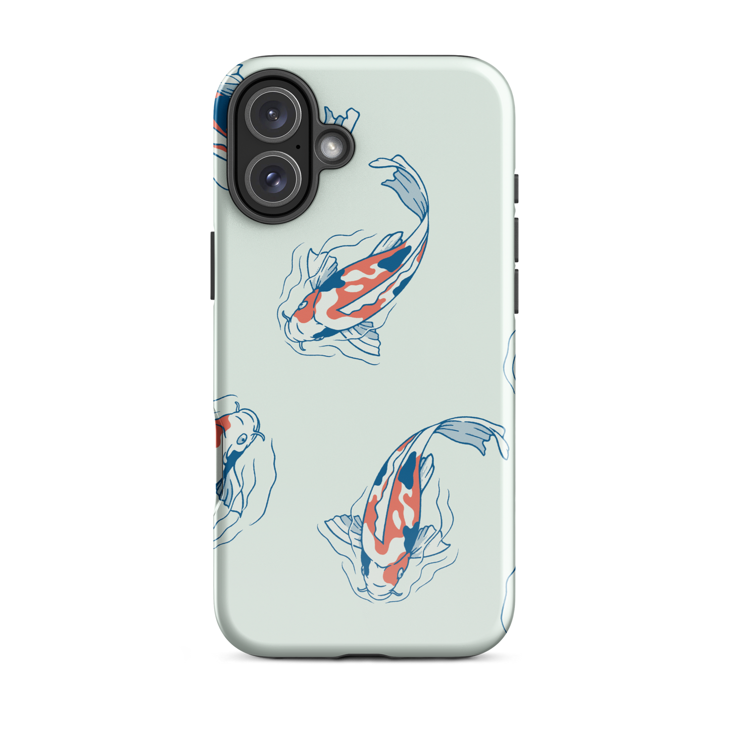 A pattern featuring koi fish gracefully swimming across a calm blue pond. A minimalist design inspired by Japanese illustration, bringing a gentle sense of peace and serenity.