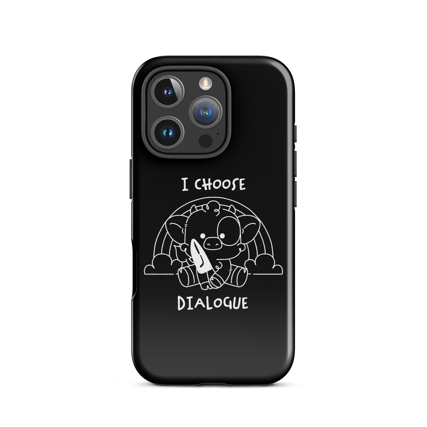 An adorable cow holds a knife while sitting in front of a rainbow, accompanied by the phrase “I Choose Dialogue.” This design combines sweetness and irony to create a fun and unexpected contrast. It’s a great gift for those who enjoy subtle humor and designs that combine cuteness with a touch of irreverence.